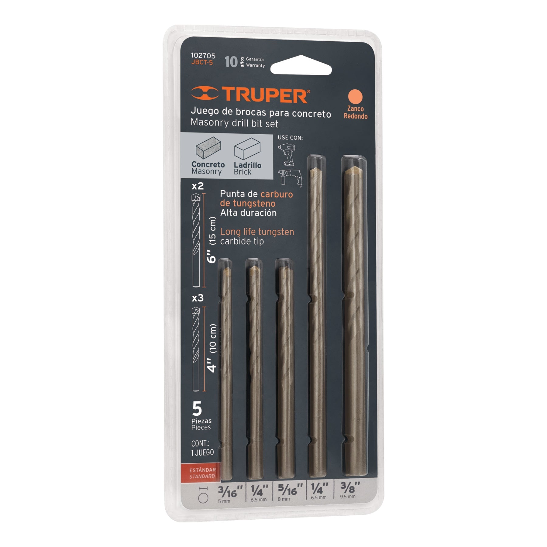 Juego de 5 Brocas para Concreto Truper