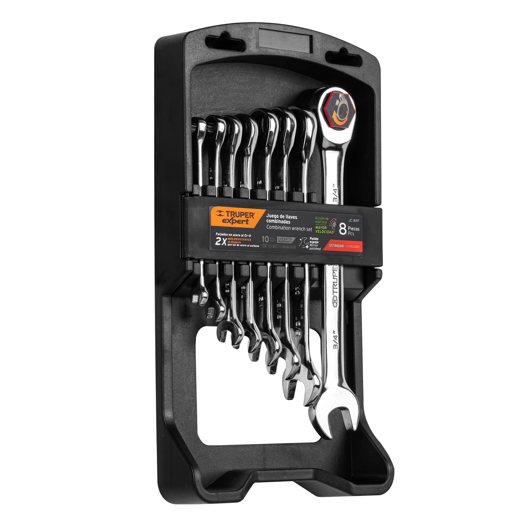 Juego de 8 Llaves Combinadas Pulidas con Matraca STD Truper Expert
