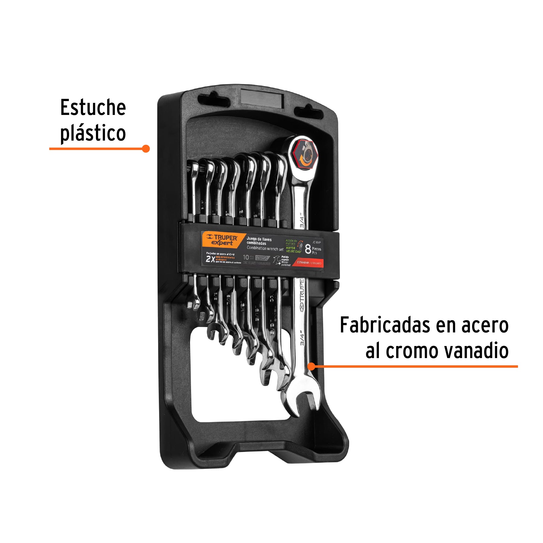 Juego de 8 Llaves Combinadas Pulidas con Matraca STD Truper Expert