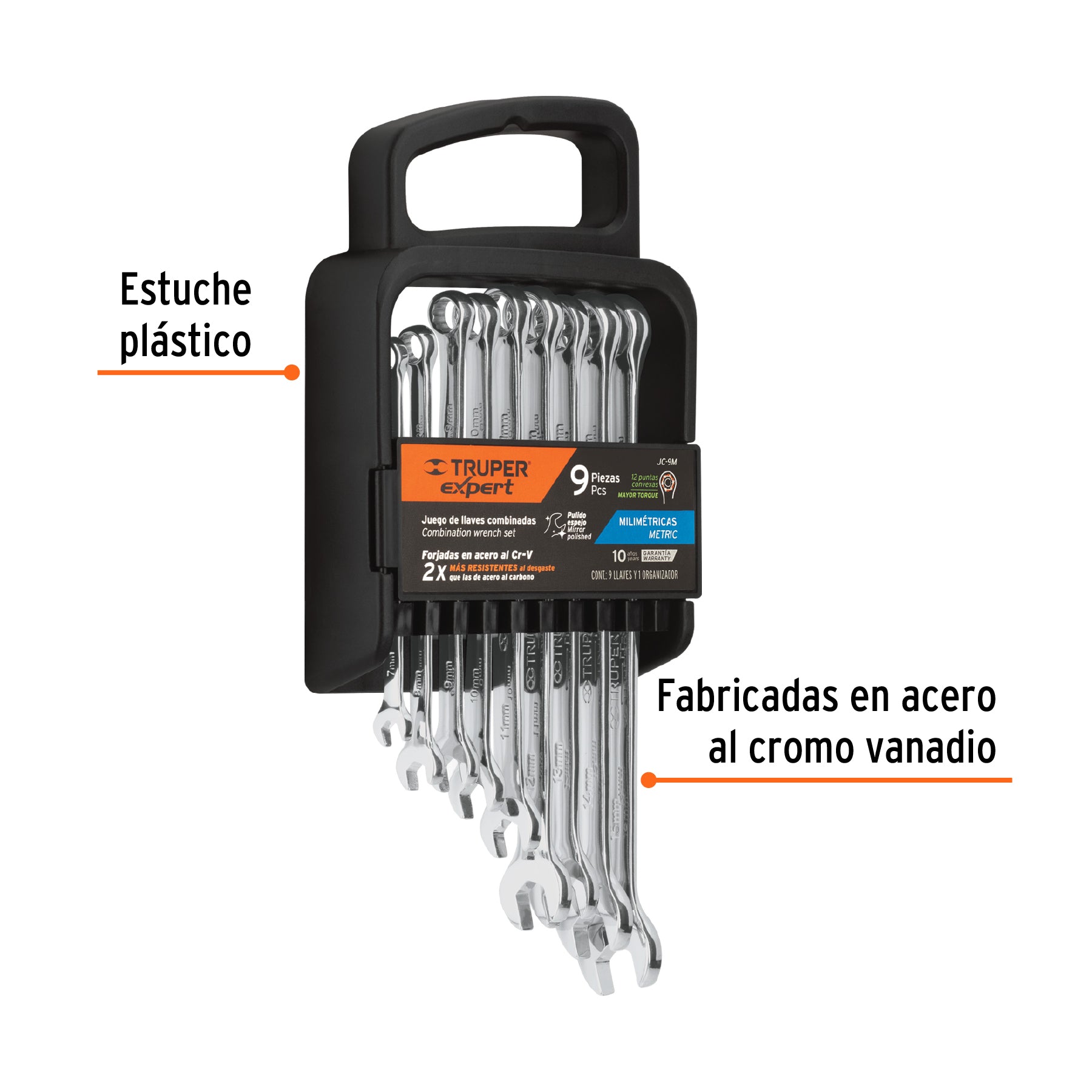 Juego de 9 Llaves Combinadas Pulidas MM Truper Expert
