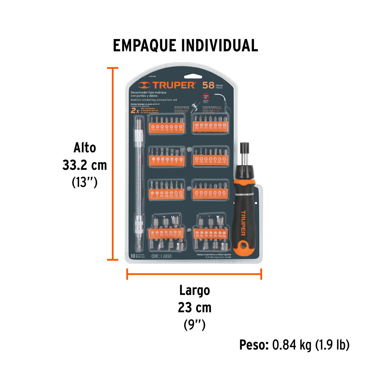 Desarmador Tipo Matraca con Puntas y Dados 58 Piezas Truper