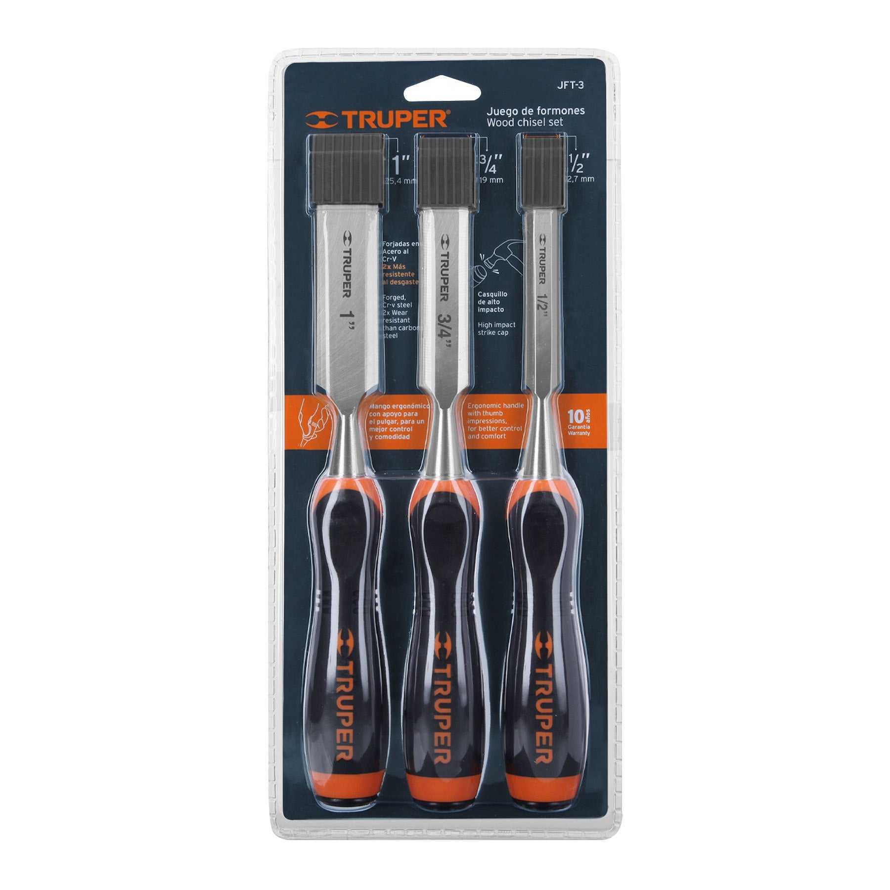 Juego de 3 Formones para Madera Mango Comfort Grip Truper