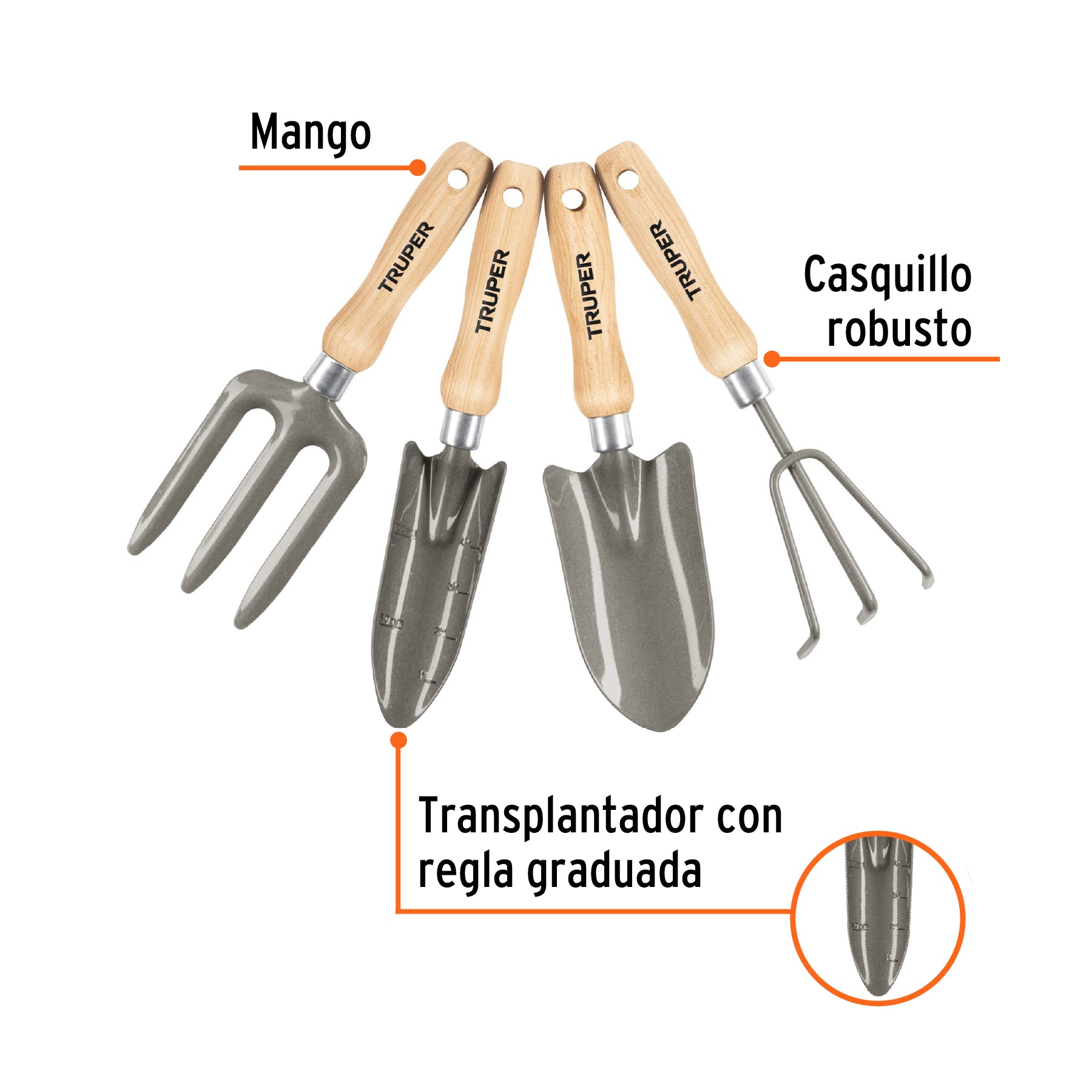 Juego de 4 Herramientas para Jardin Truper