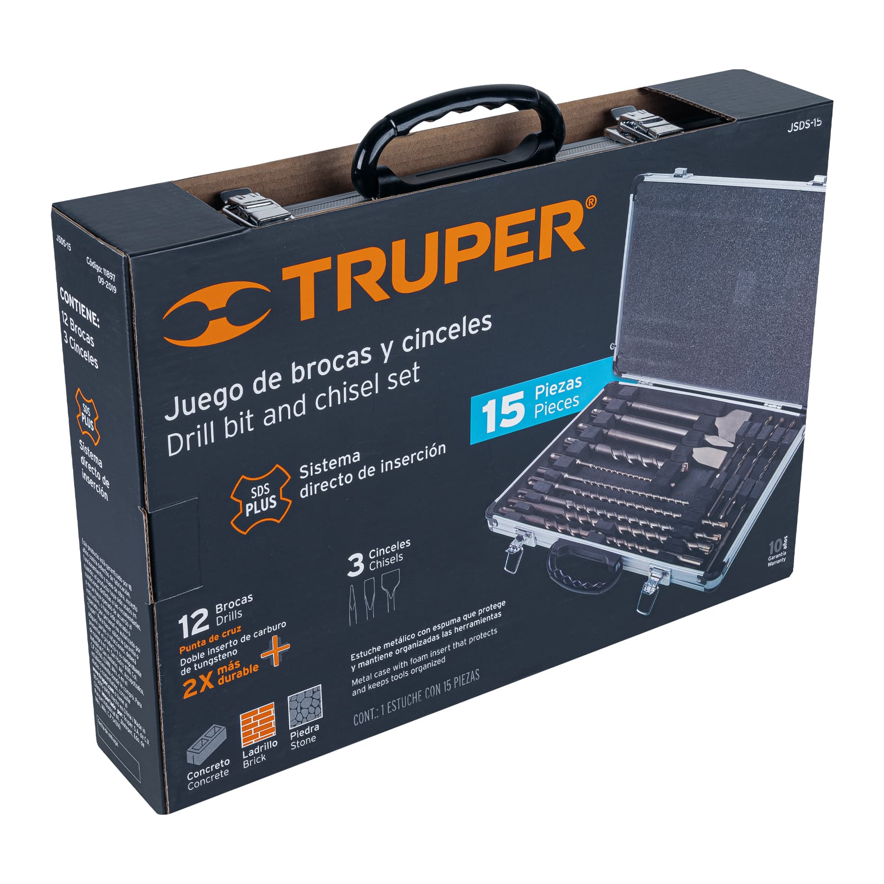 Juego de 15 Brocas y Cinceles SDS Plus en Estuche Truper