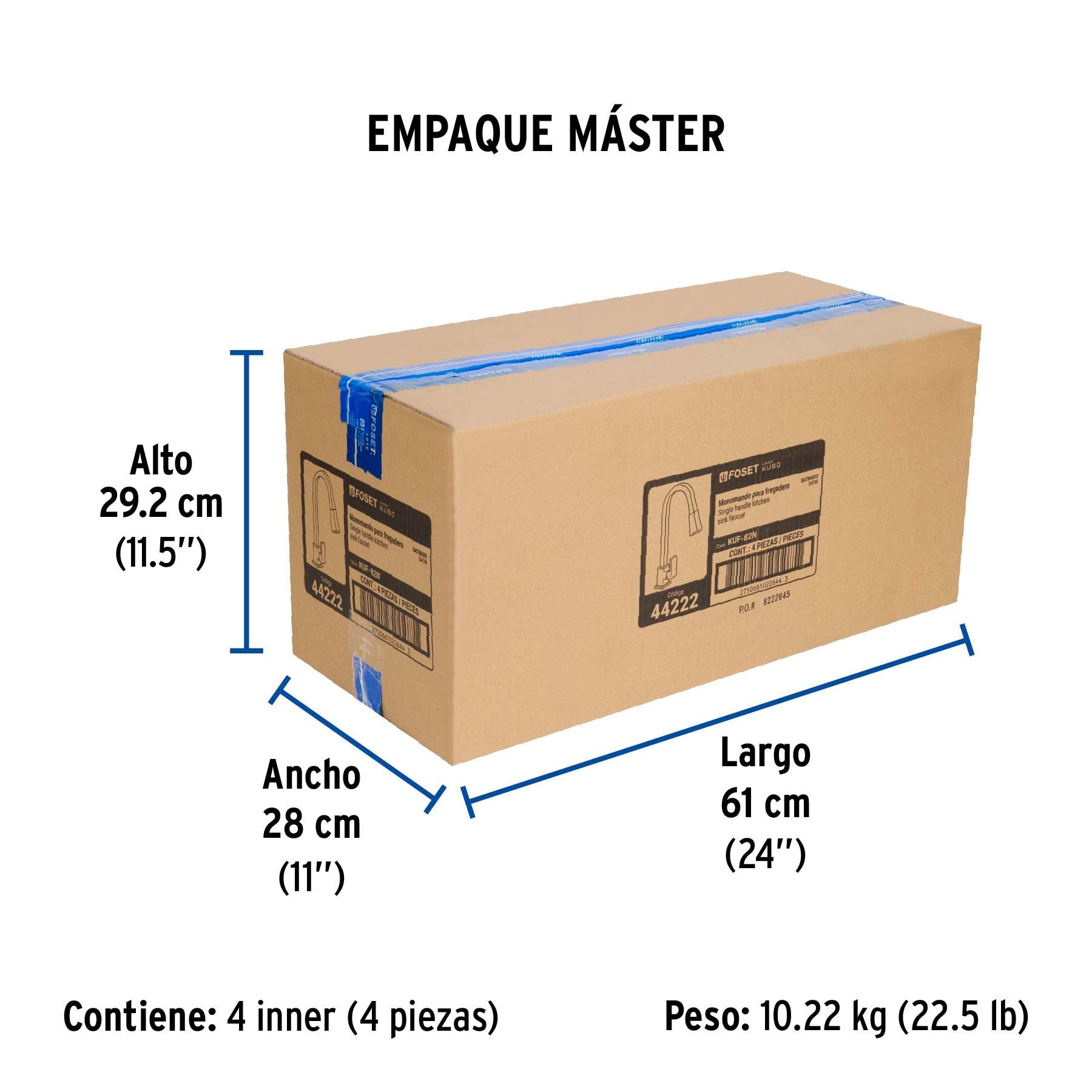 Monomando para Fregadero Nariz Retractil FOSET KUBO Acabado Satin