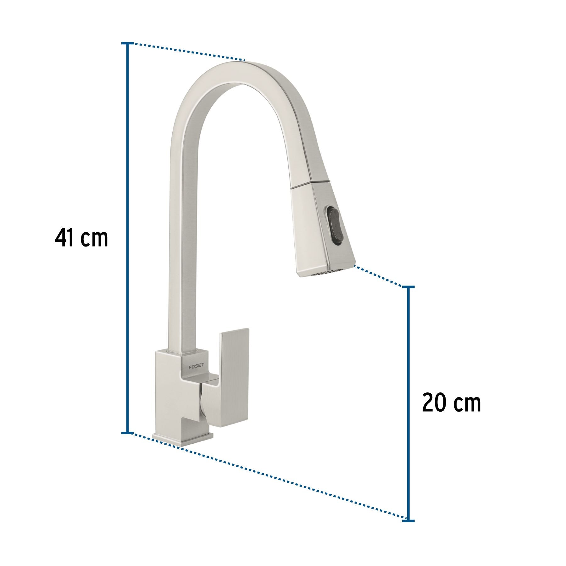 Monomando para Fregadero Nariz Retractil FOSET KUBO Acabado Satin