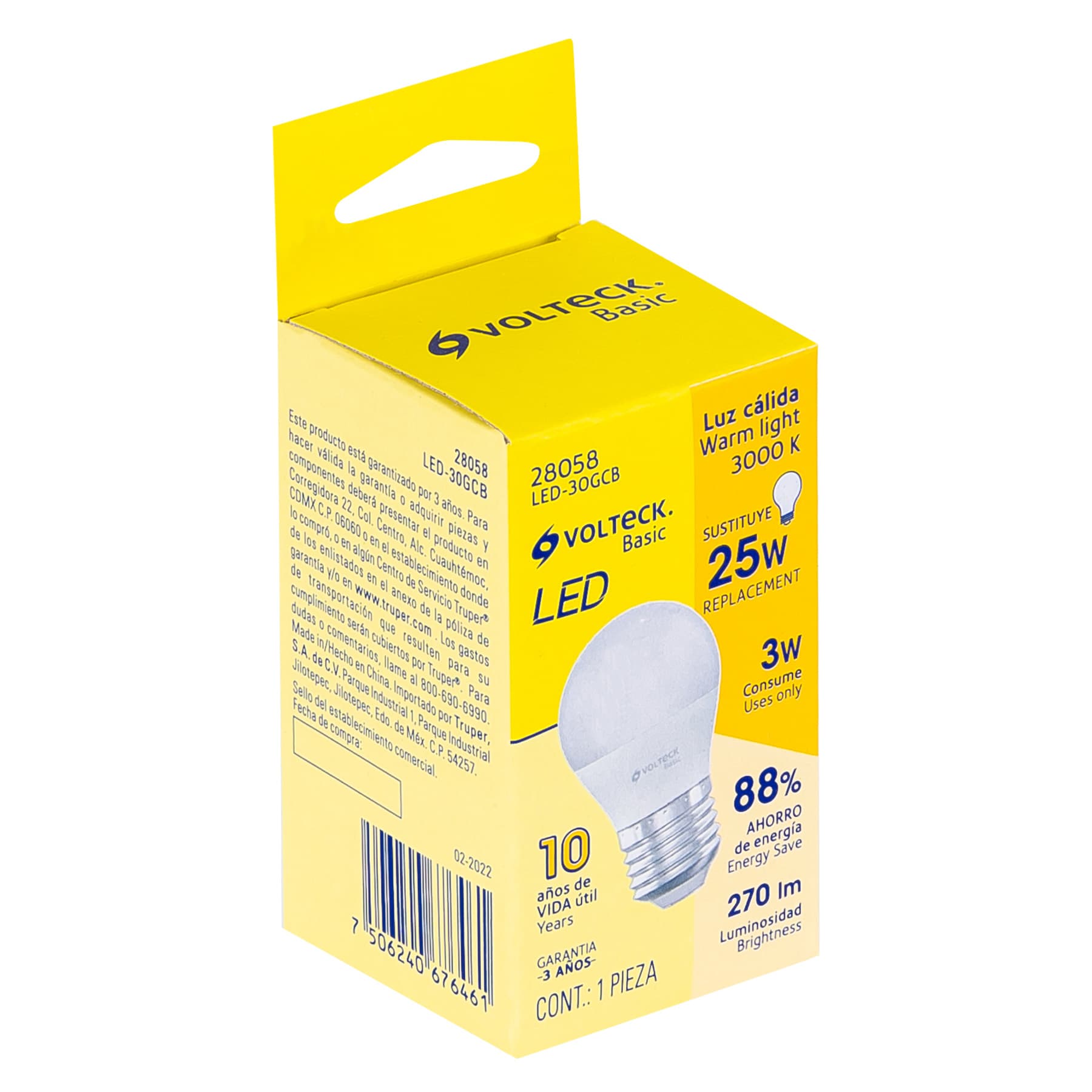 Foco LED Tipo Blubo G45 Base E27 de 3 Watts Calida Volteck