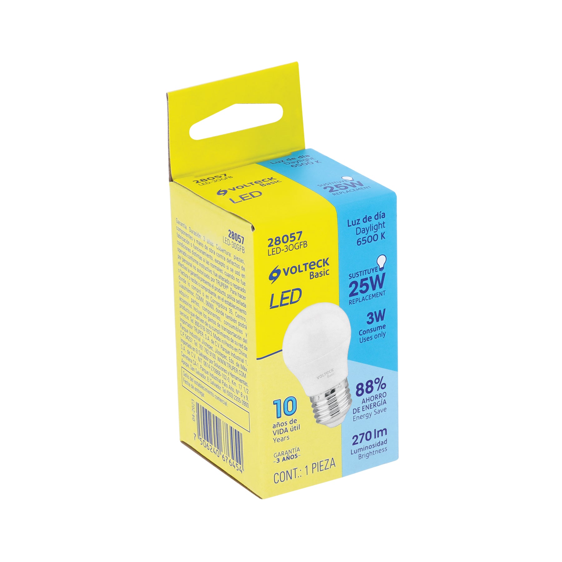Foco LED Tipo Blubo G45 Base E27 de 3 Watts Luz de Dia Volteck