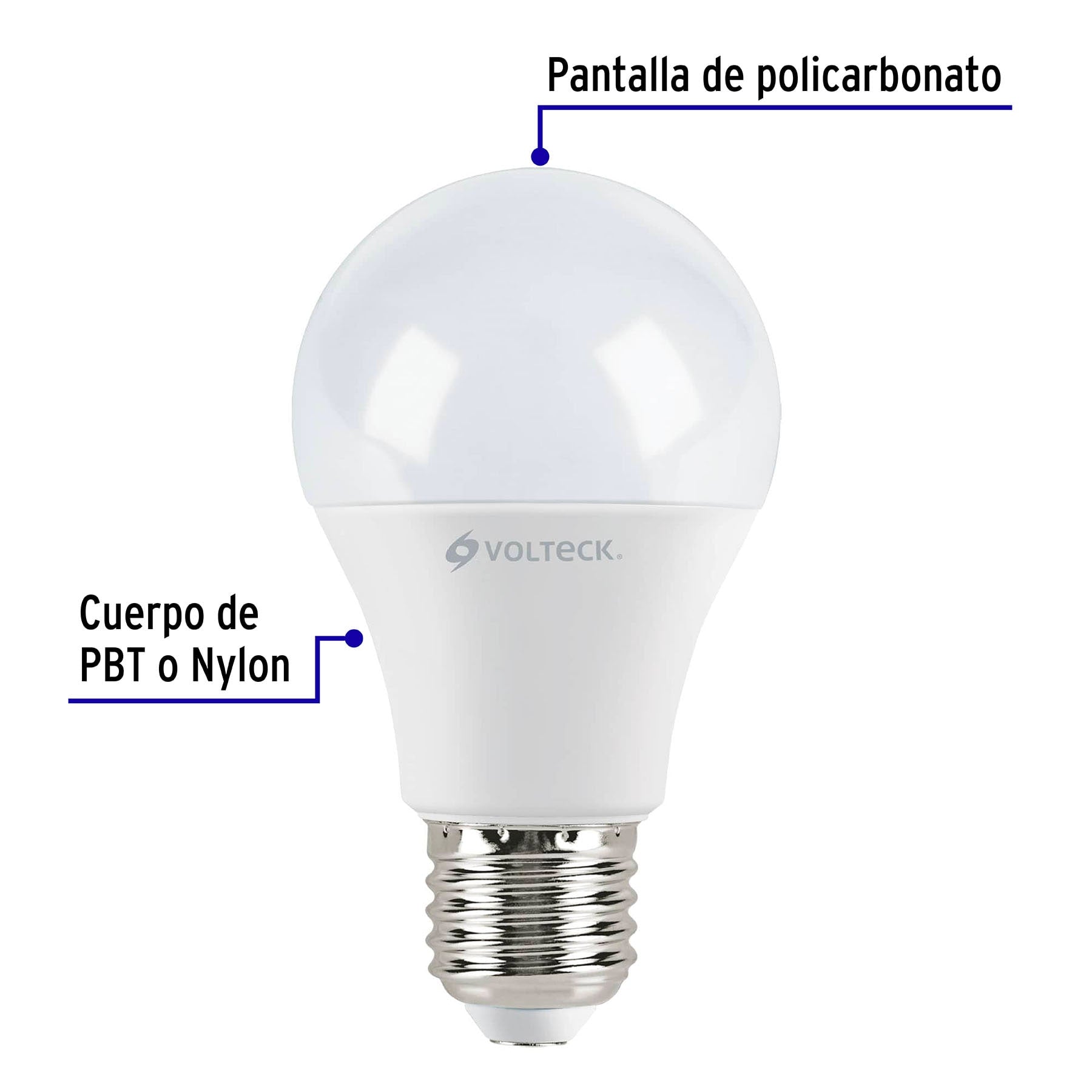 Paquete de 4 Focos LED Tipo Bulbo 9 Watts A19 E27 Luz Blanca Volteck