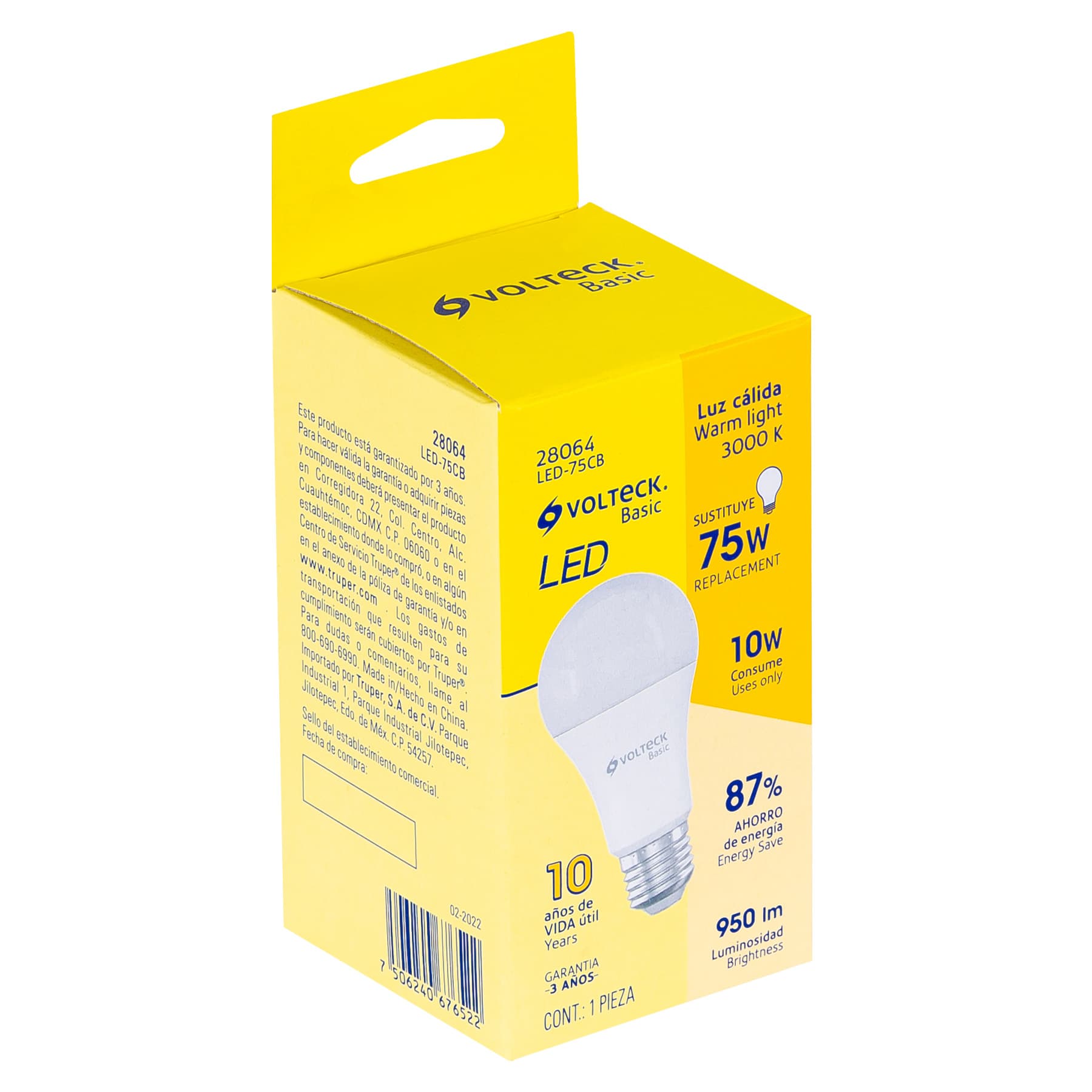 Foco LED Tipo Bulbo 10 Watts A19 E27 Volteck Basic Luz Calida