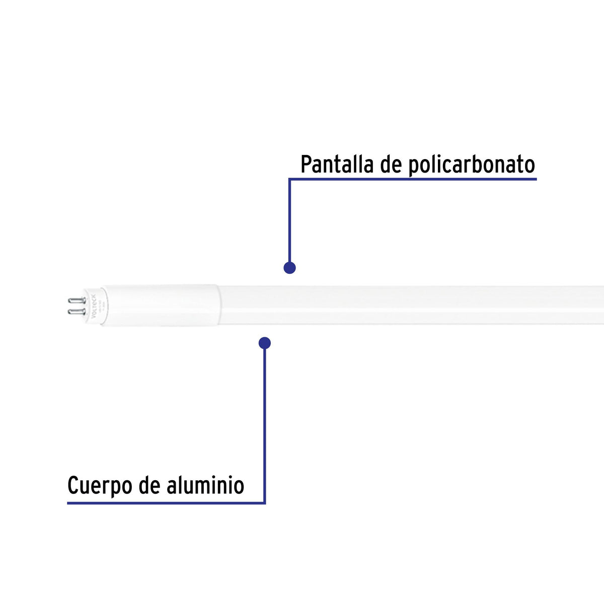 Tubo LED G5 T5 16 Watts Largo 120 cm VOLTECK Opalino 6,500K Blanca Fría