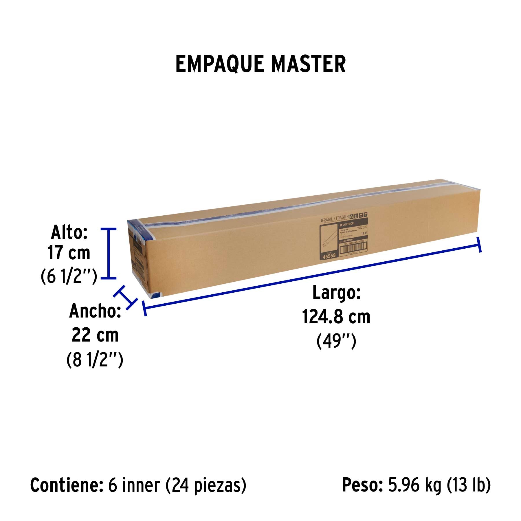 Tubo de LED Base G13 T8 18Watts Largo 120 cm Volteck Opalino Blanca Fria