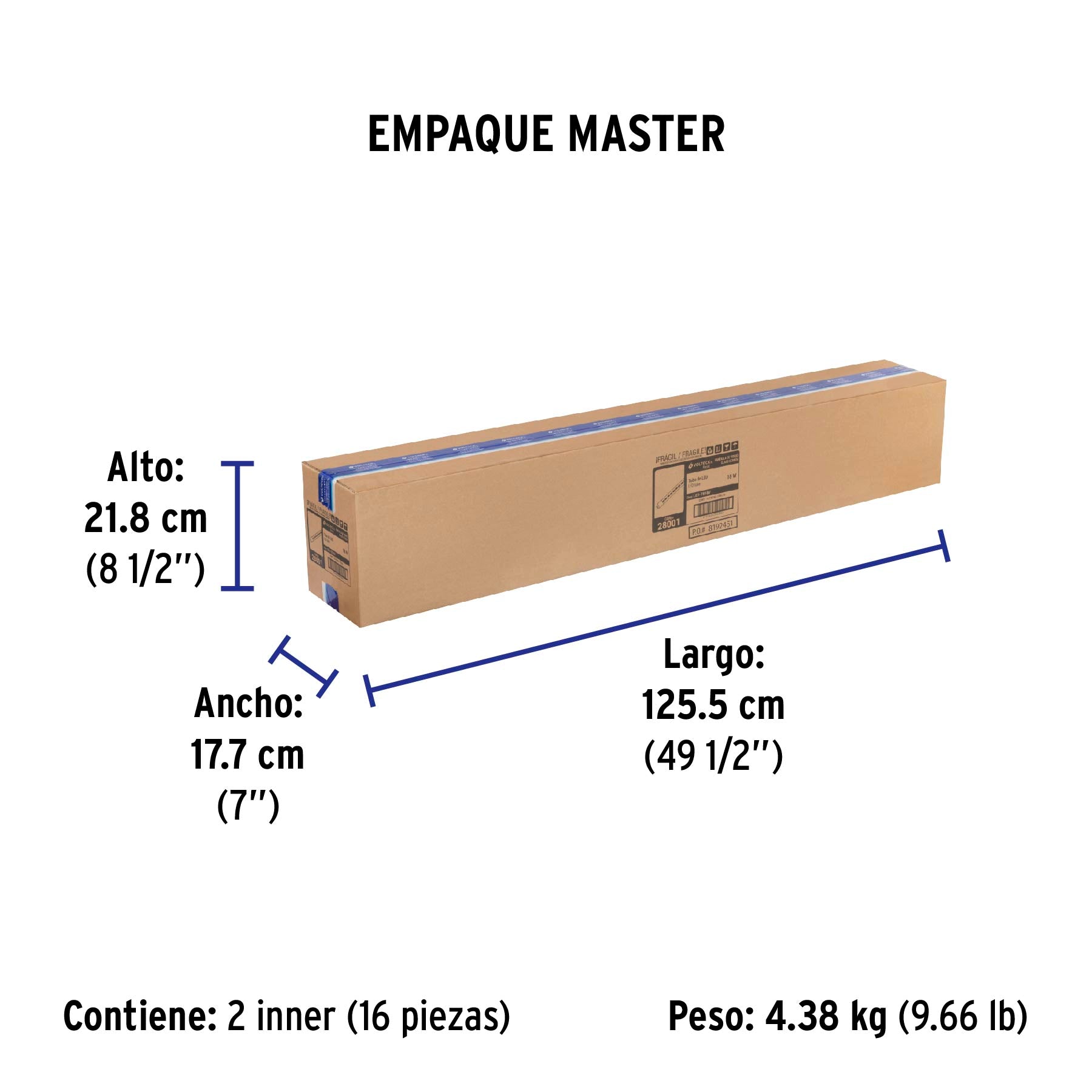 Tubo de LED Base G13 T8 18 Watts Largo 120 cm Volteck
