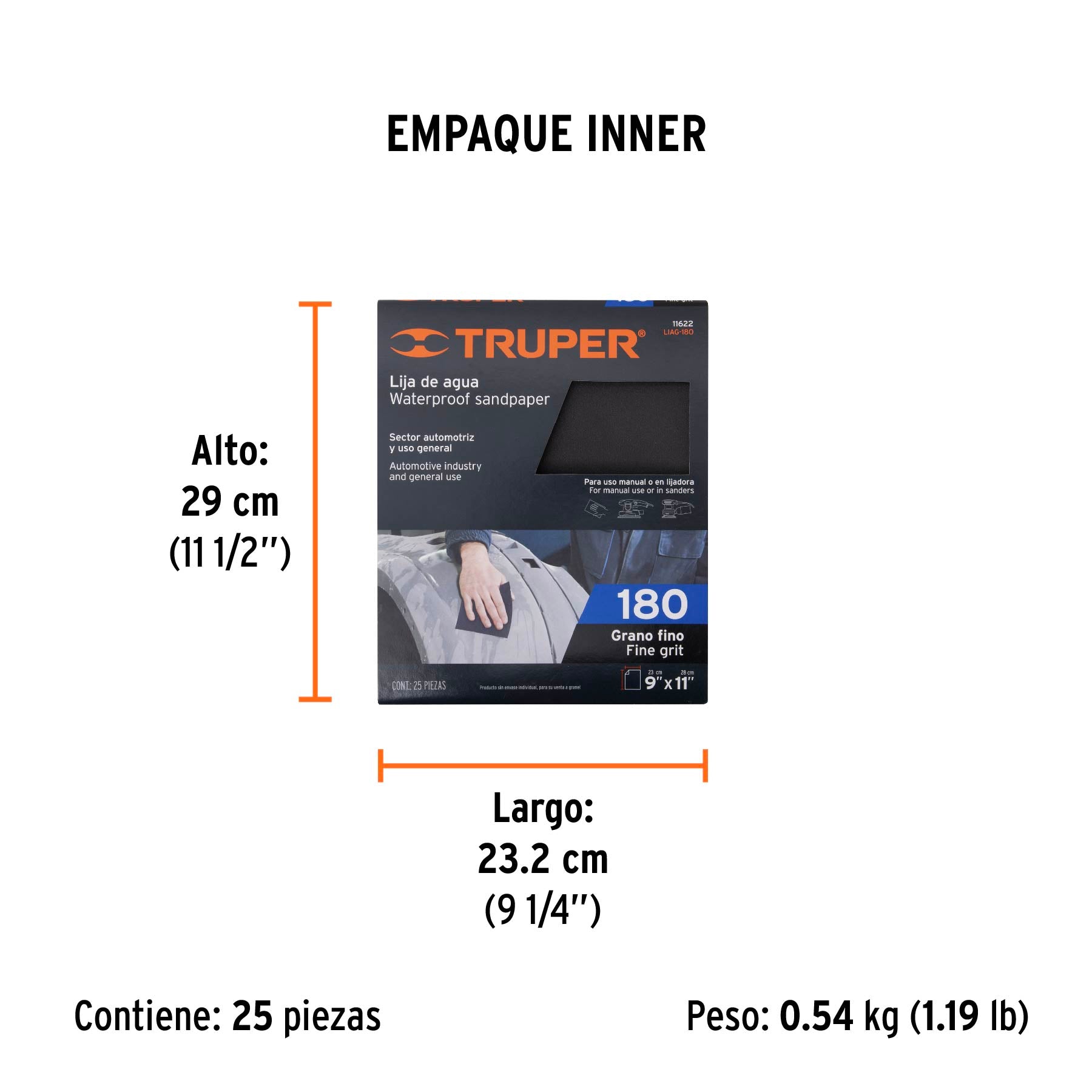 Lija de Agua Carburo de Silicio TRUPER Grano 180