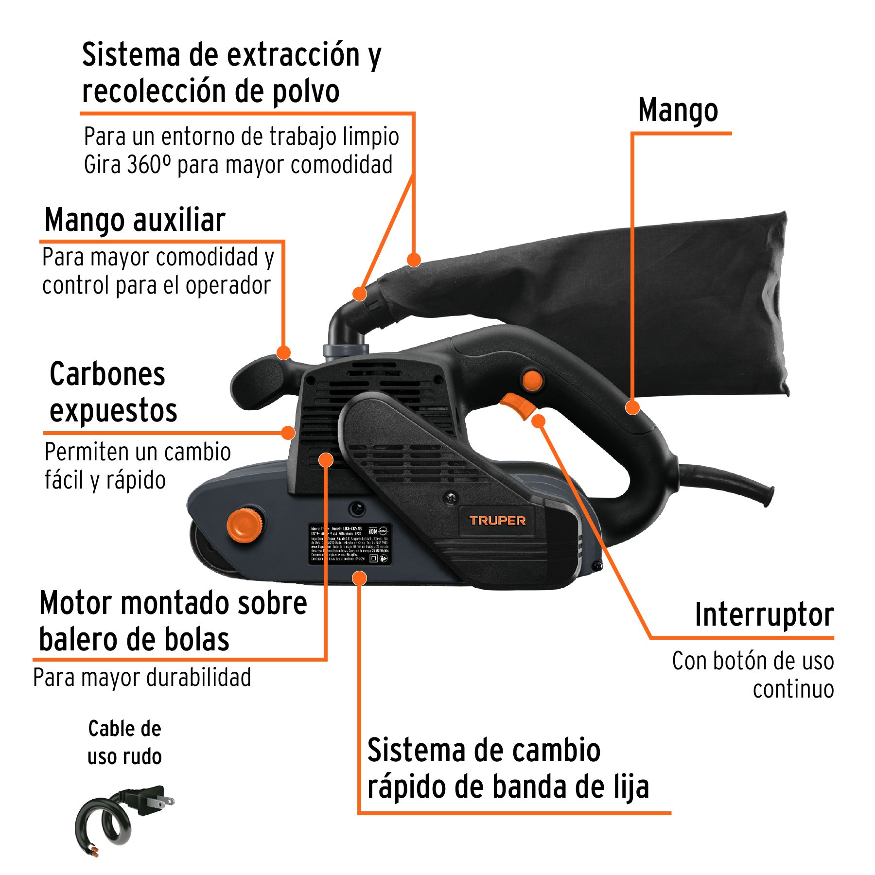 Lijadora de Banda 4" X 24" 1,200 Watts TRUOER INDUSTRIAL