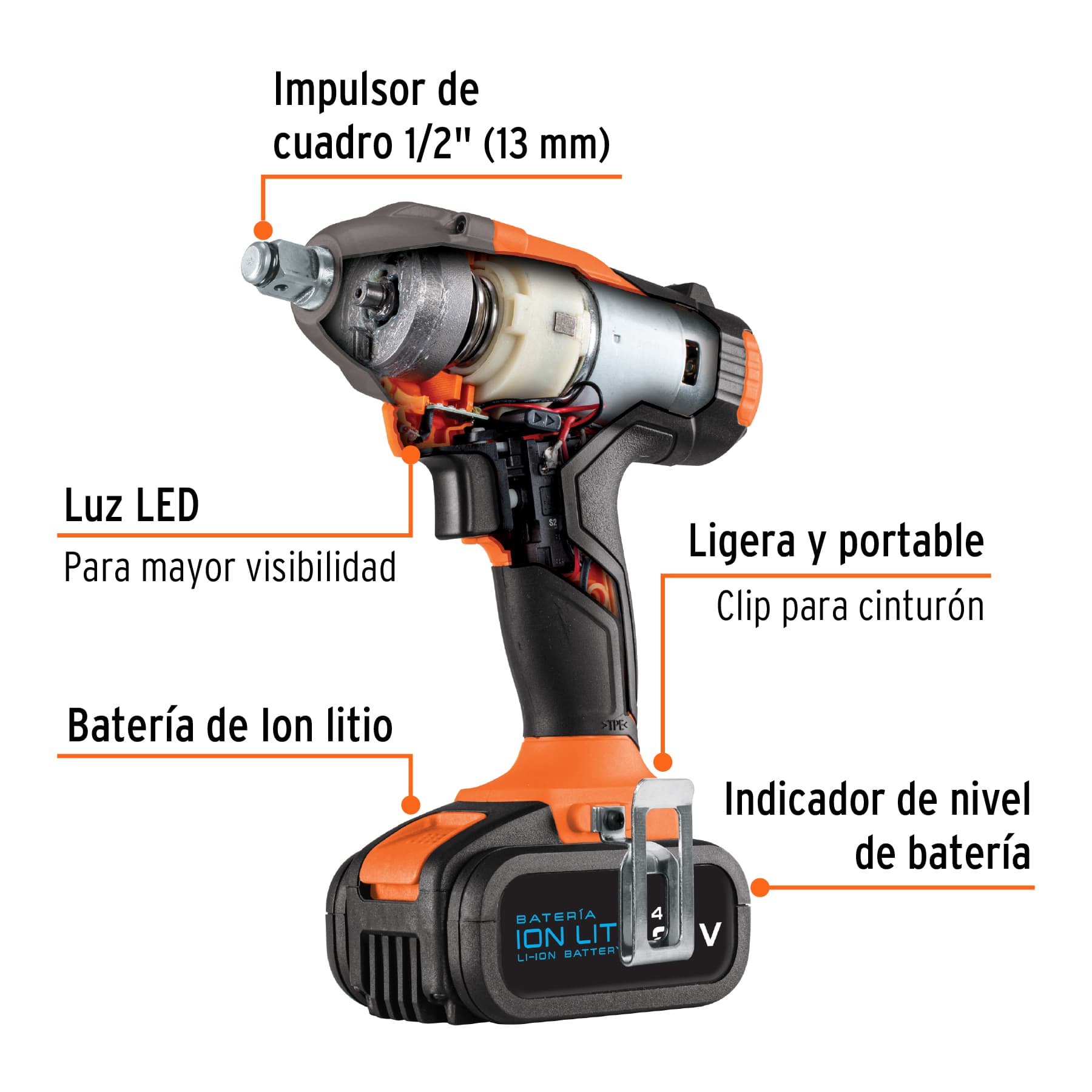 Llave de Impacto Inalambrica 20 Volts Broquero de 1/2" Truper