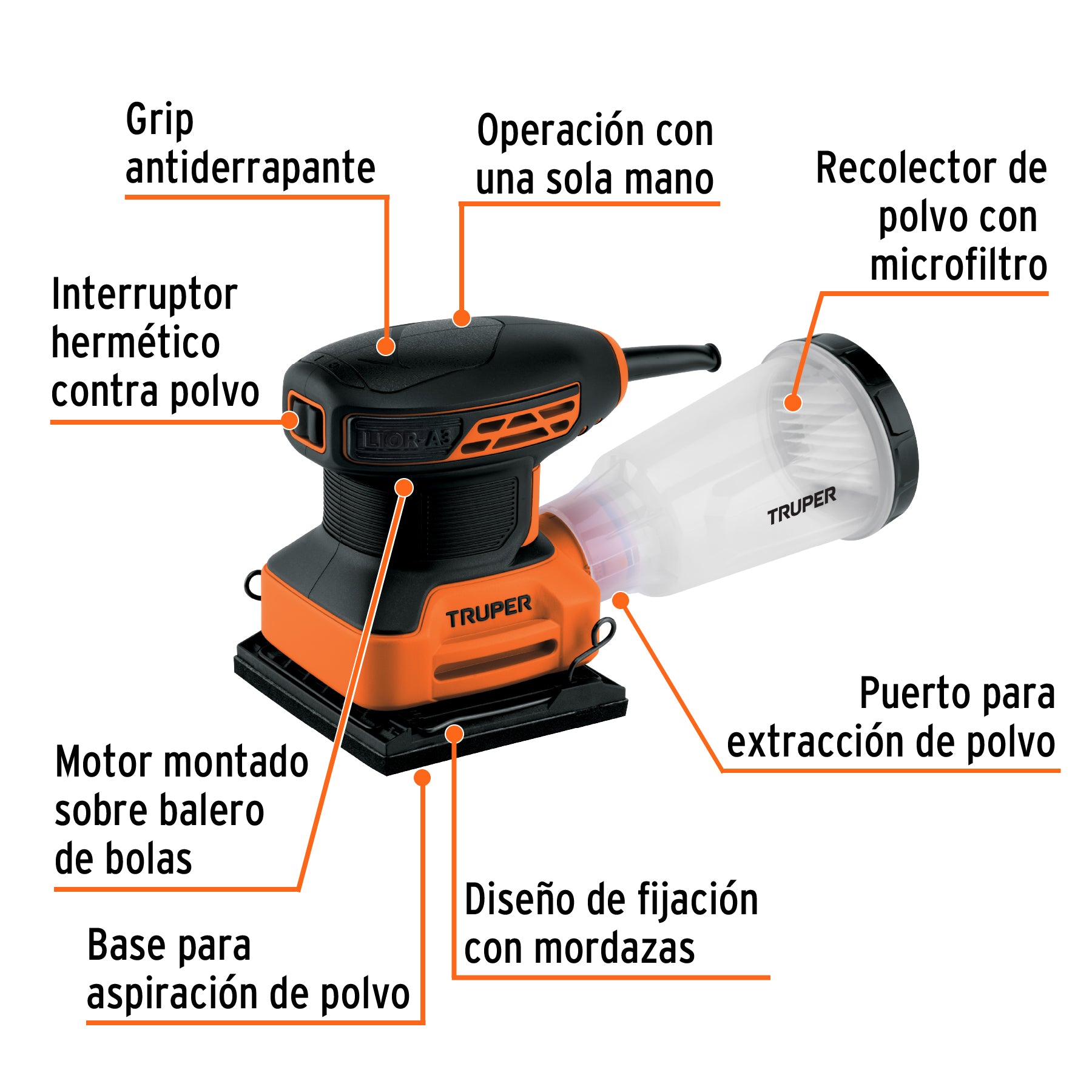 Lijadora Orbital 1/4 de Hoja 240 Watts TRUPER PRO