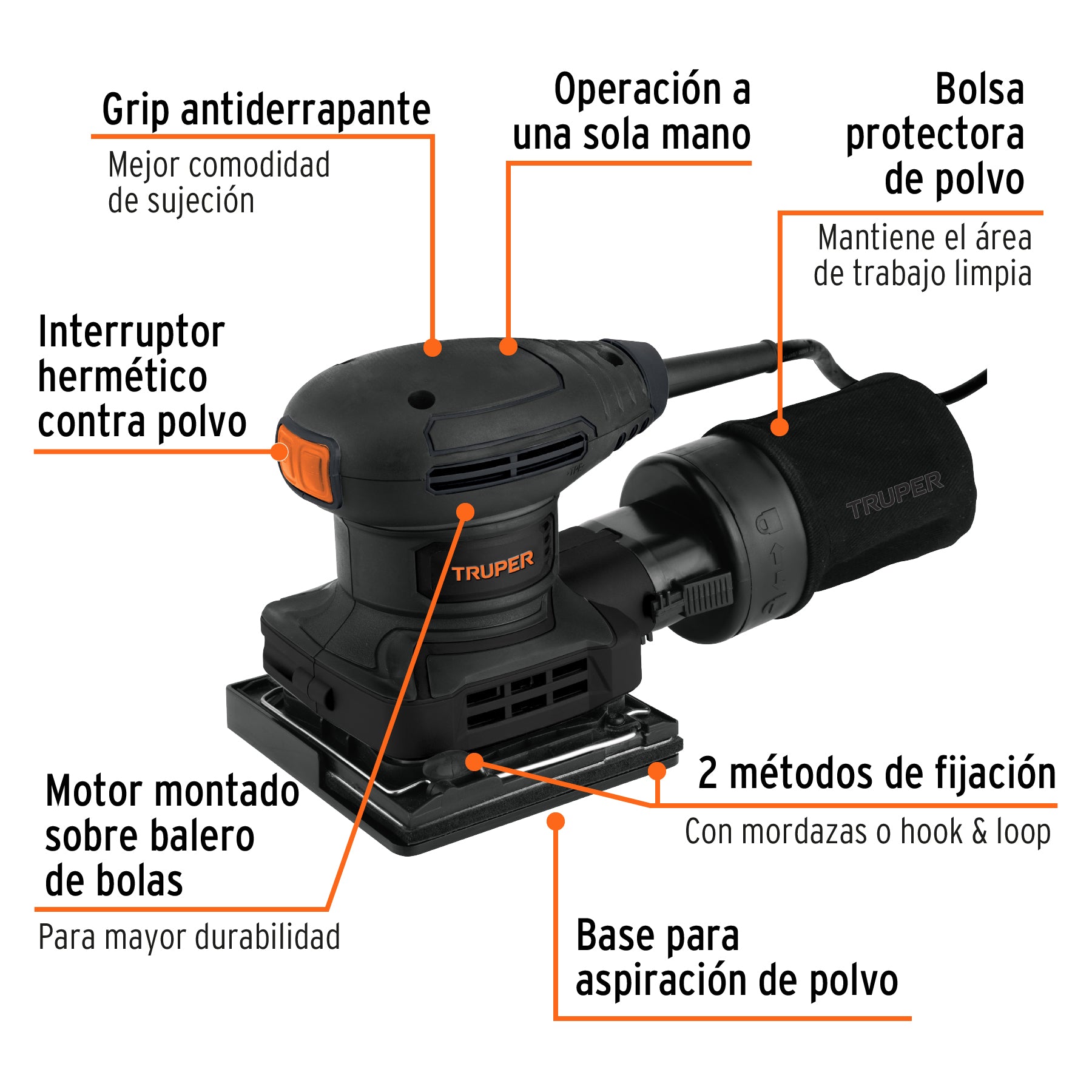 Lijadora Orbital 1/4 de Hoja 300 Watts TRUPER INDUSTRIAL