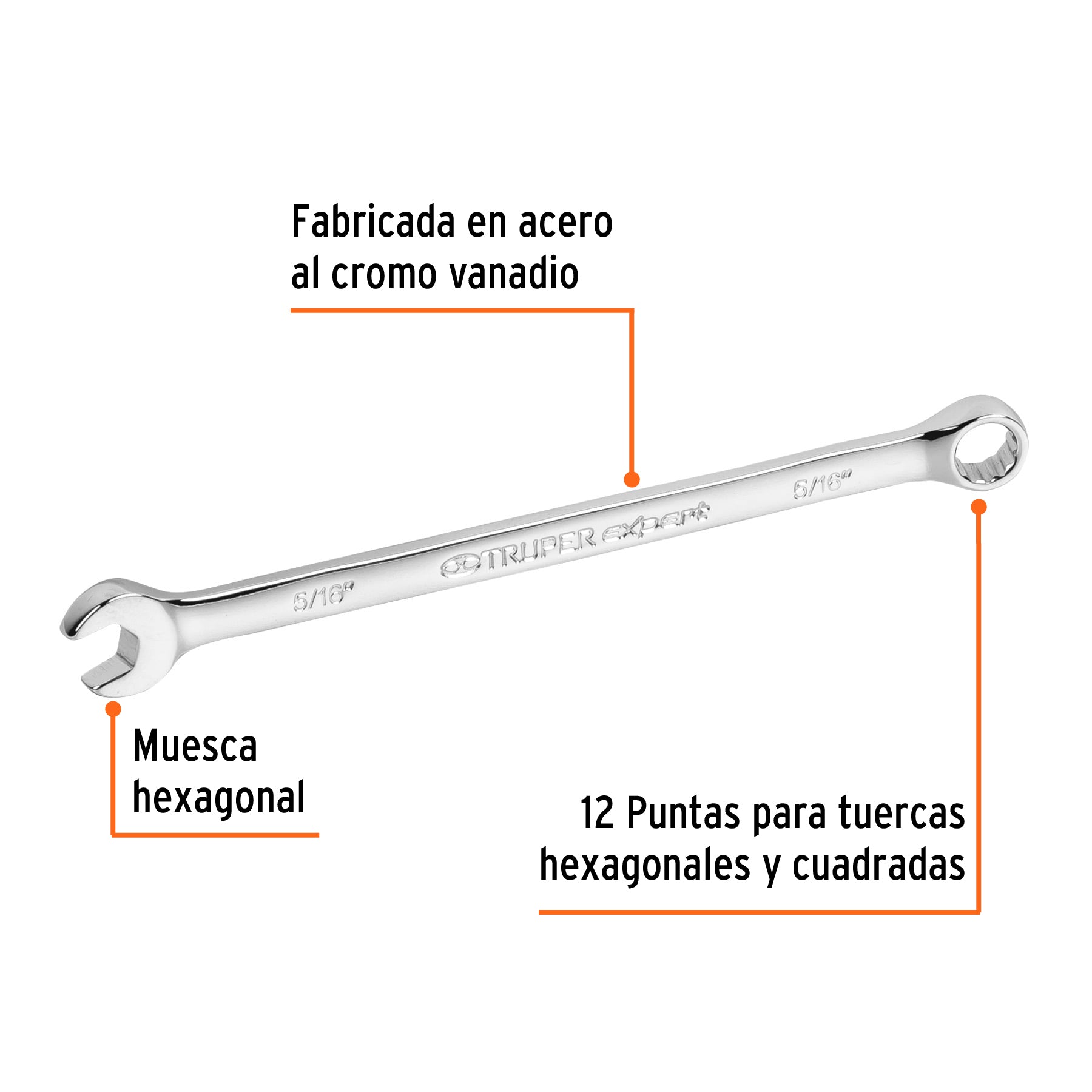 Llave Combinada Extralarga Estandar Truper Expert 5/16"