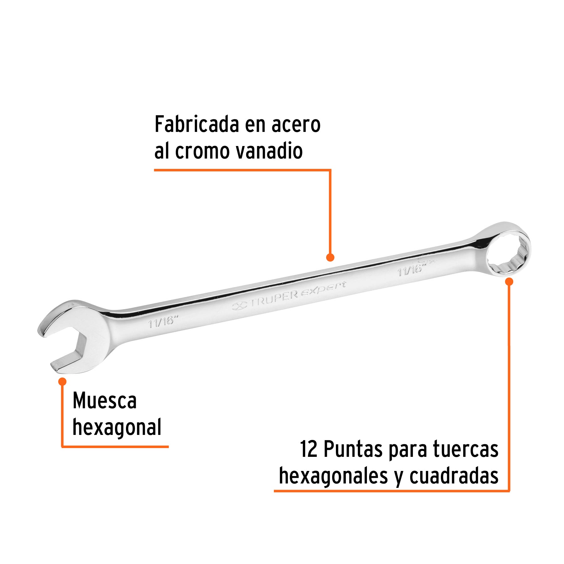 Llave Combinada Extralarga Estandar Truper Expert 11/16"