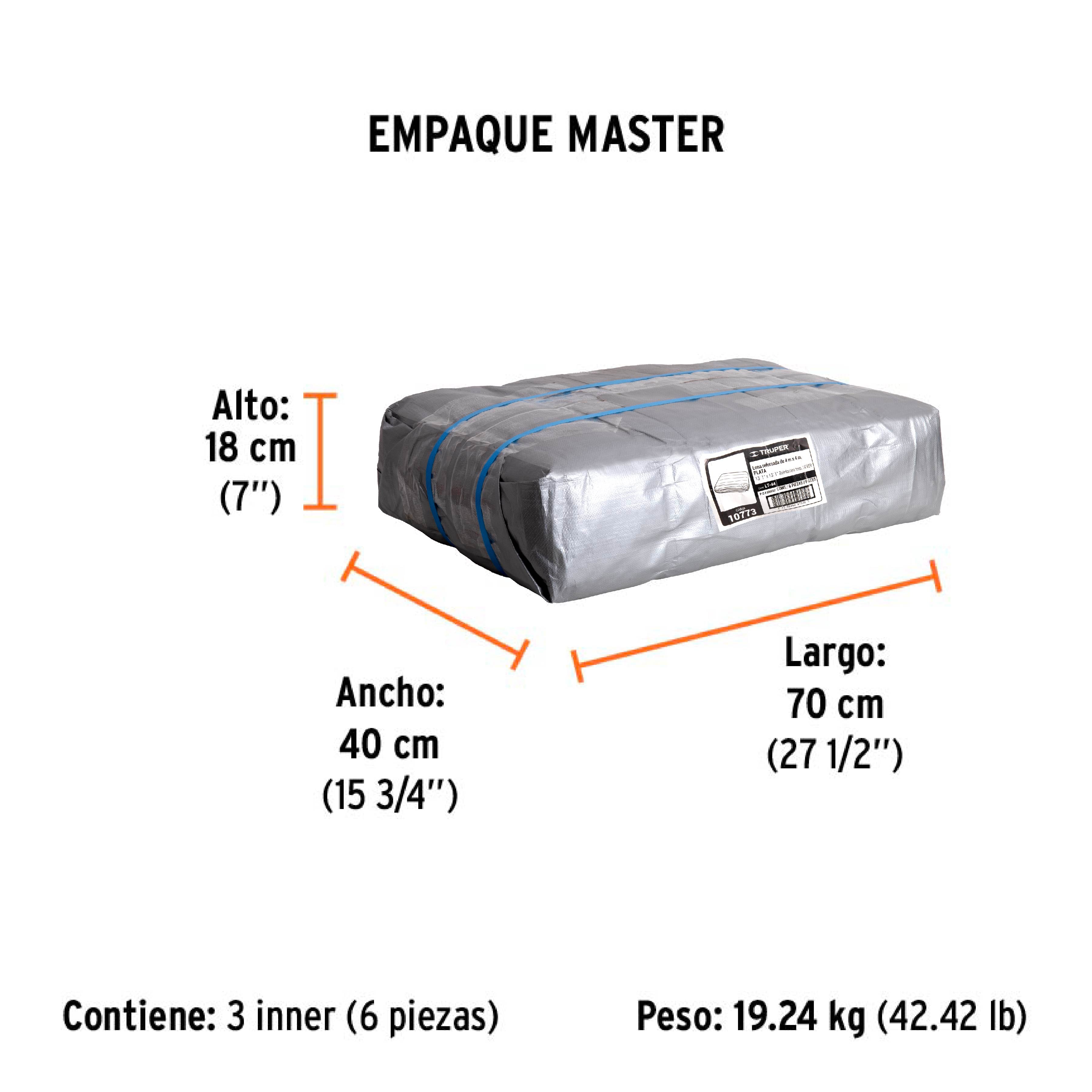 Lona Reforzada Gris Truper 4 mts x 4 mts