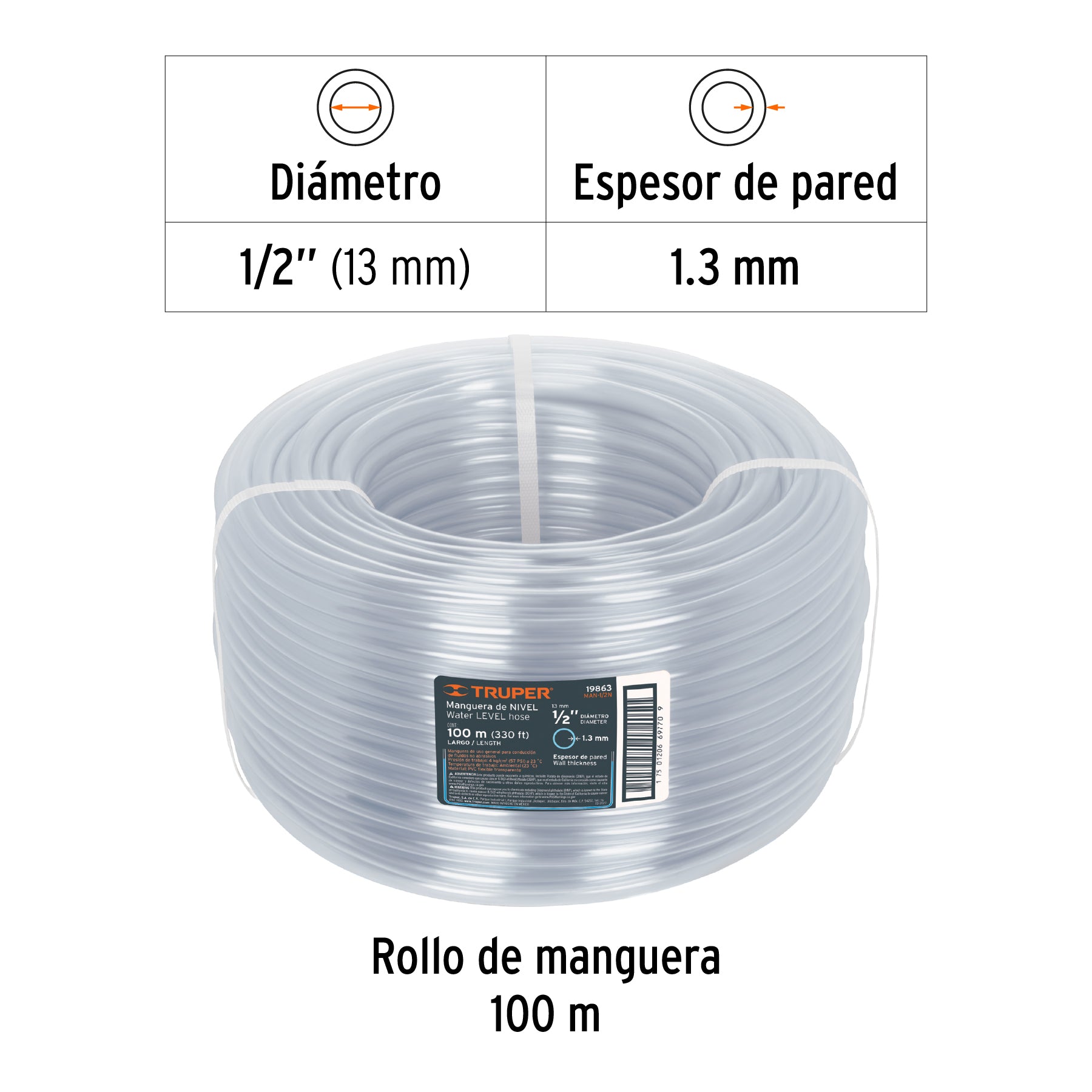 Manguera Transparente de Nivel Truper 1/2" (13 mm) por Metro