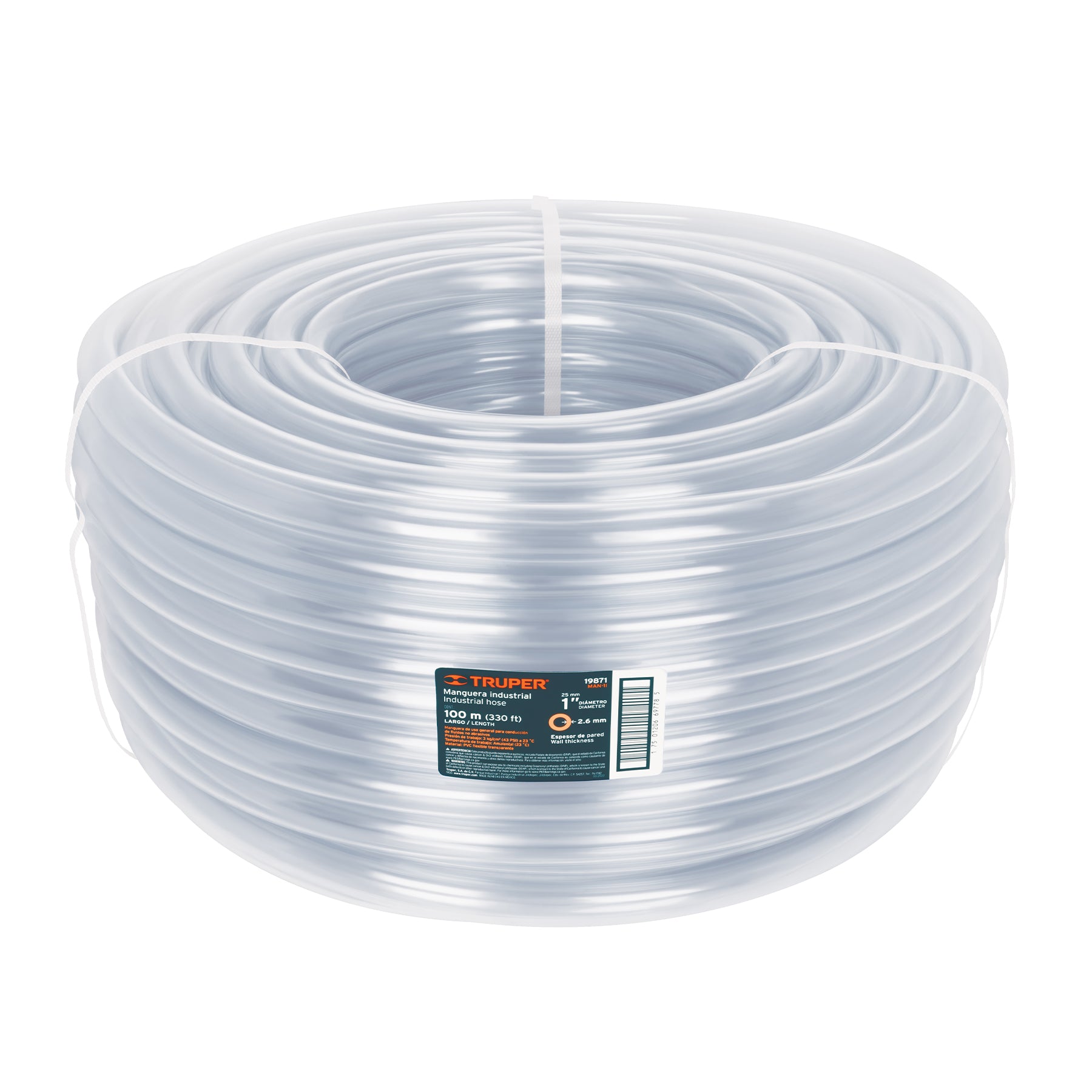 Manguera Transparente Industrial Truper 1" (25 mm) Rollo 100 Metros