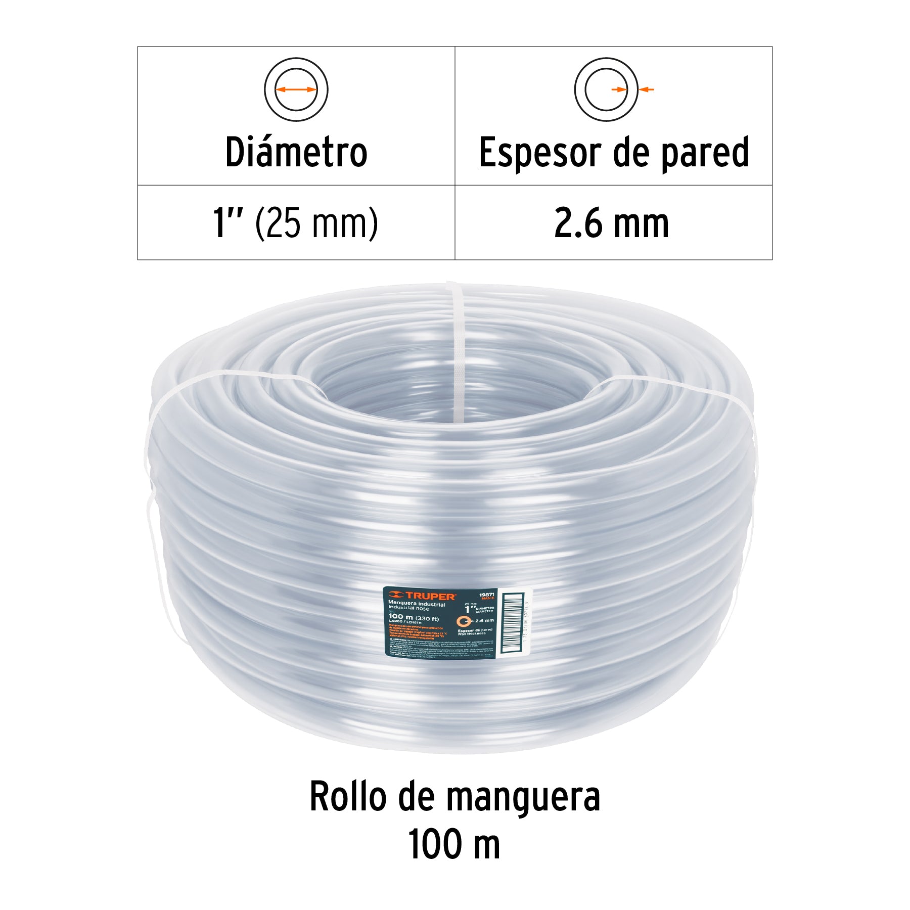 Manguera Transparente Industrial Truper 1" (25 mm) por Metro