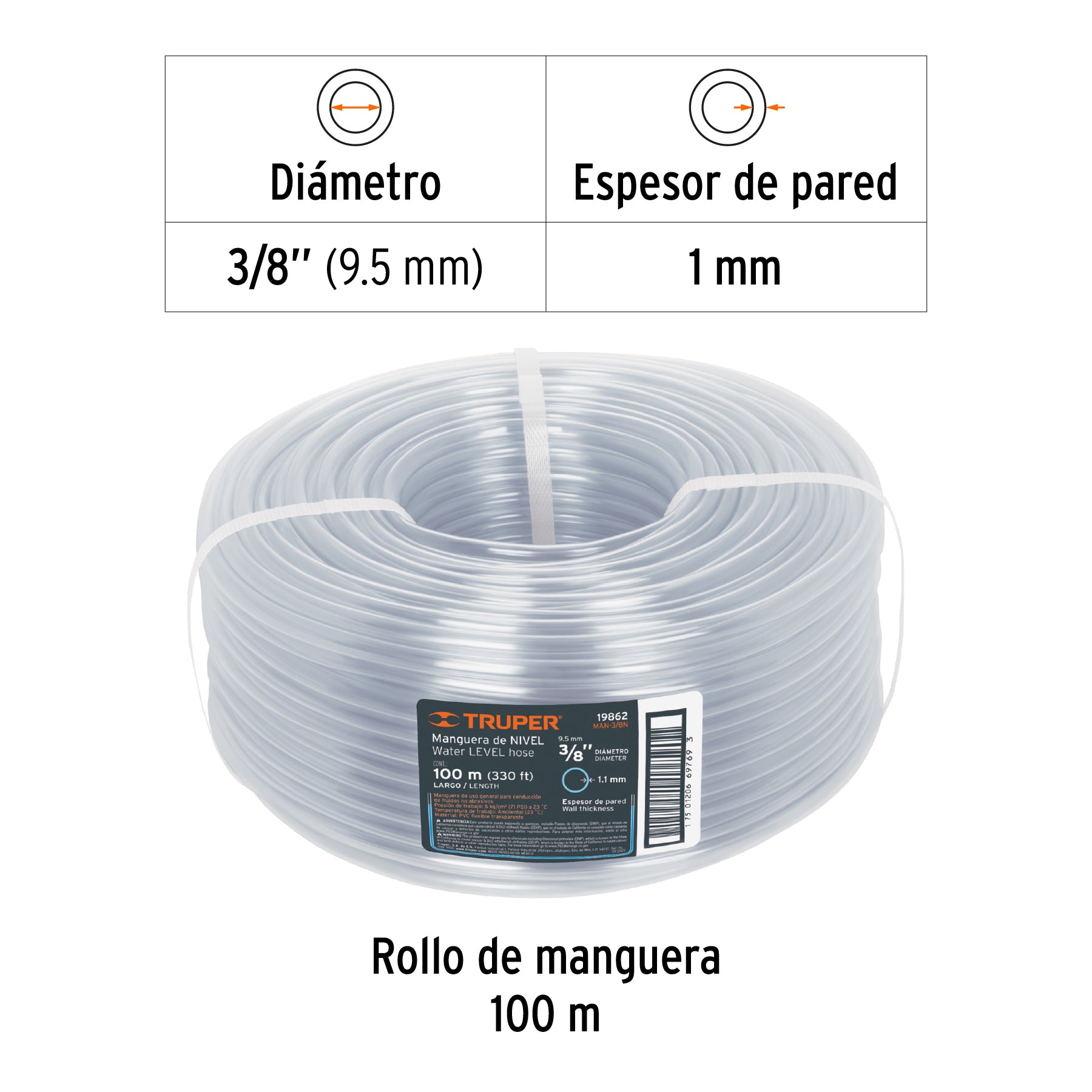 Manguera Transparente de Nivel Truper 3/8" (9.5 mm) por Metro
