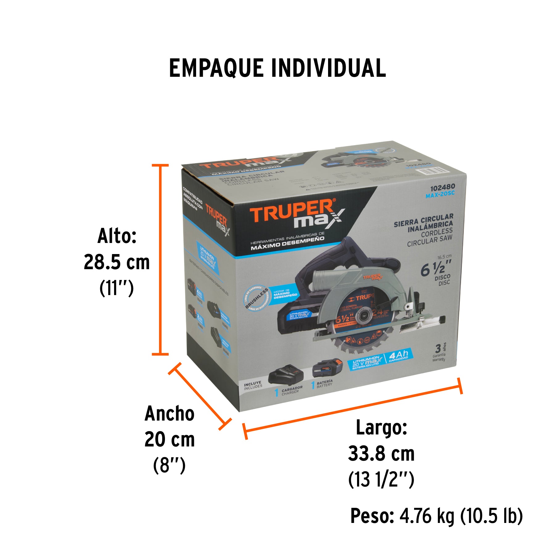 Sierra Circular Inalambrica 20 Volts 1 Bateria 6"1/2 Brushless Truper Max