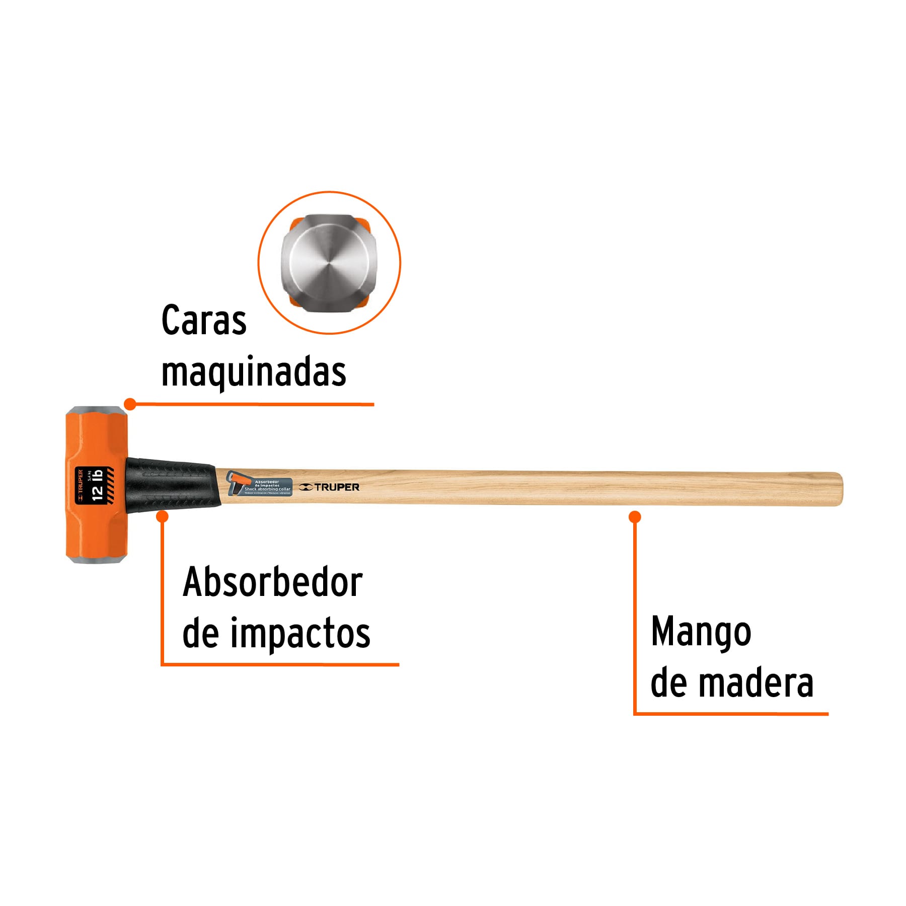 Marro Octagonal Mango Madera 36" Truper 12 Libras
