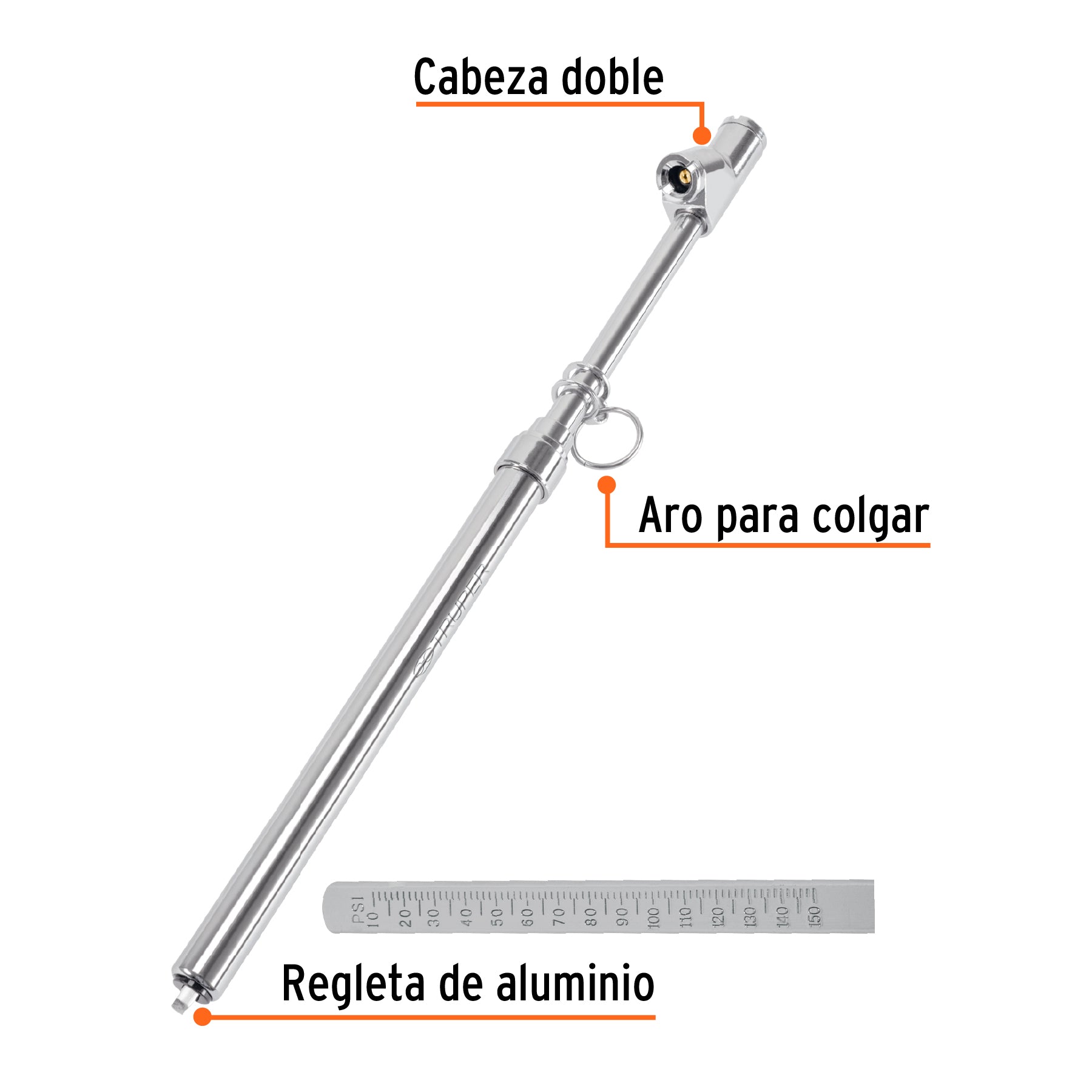 Calibrador de Presion 200 PSI Cabeza Doble Uso Rudo Truper
