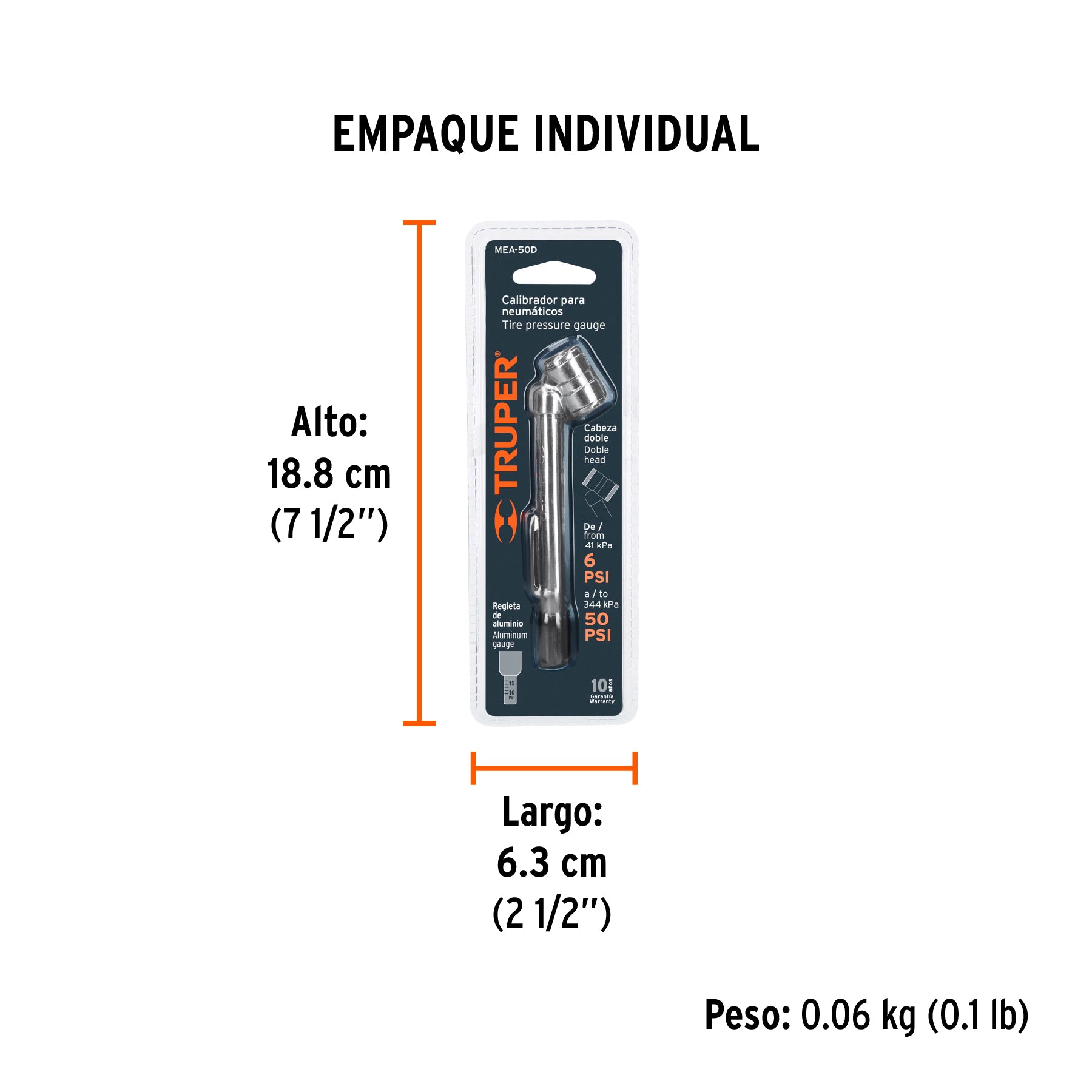Calibrador de Presion 50 PSI Cabeza Doble Truper