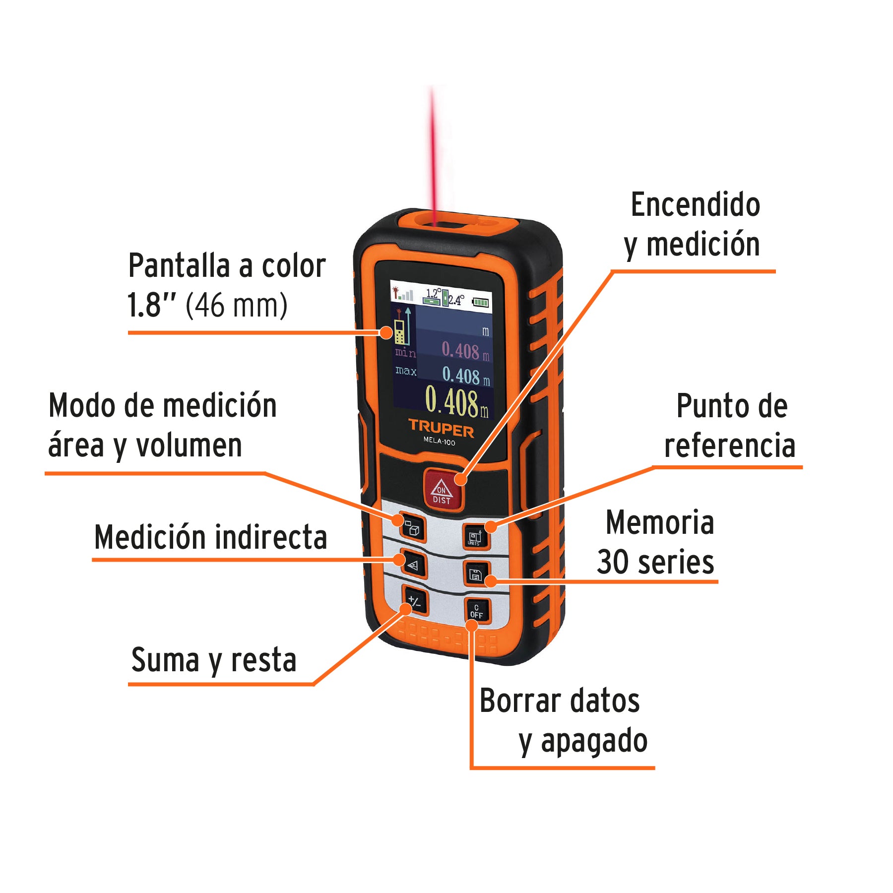 Medidor Laser de Distancia de 0.05 m a 100 m Truper