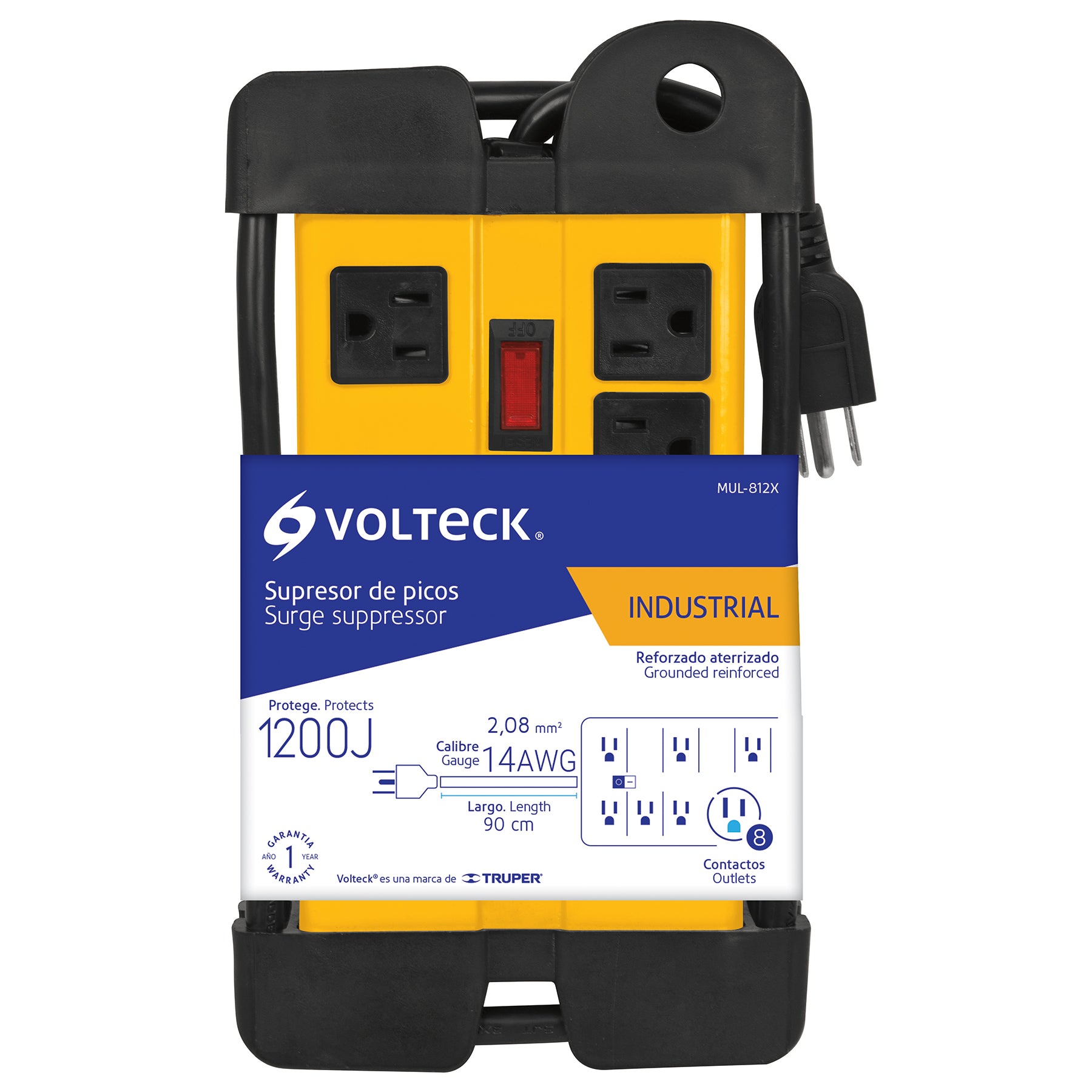 Multicontacto Supresor de Picos 8 Entradas 1,200 Joules Uso Industrial Volteck