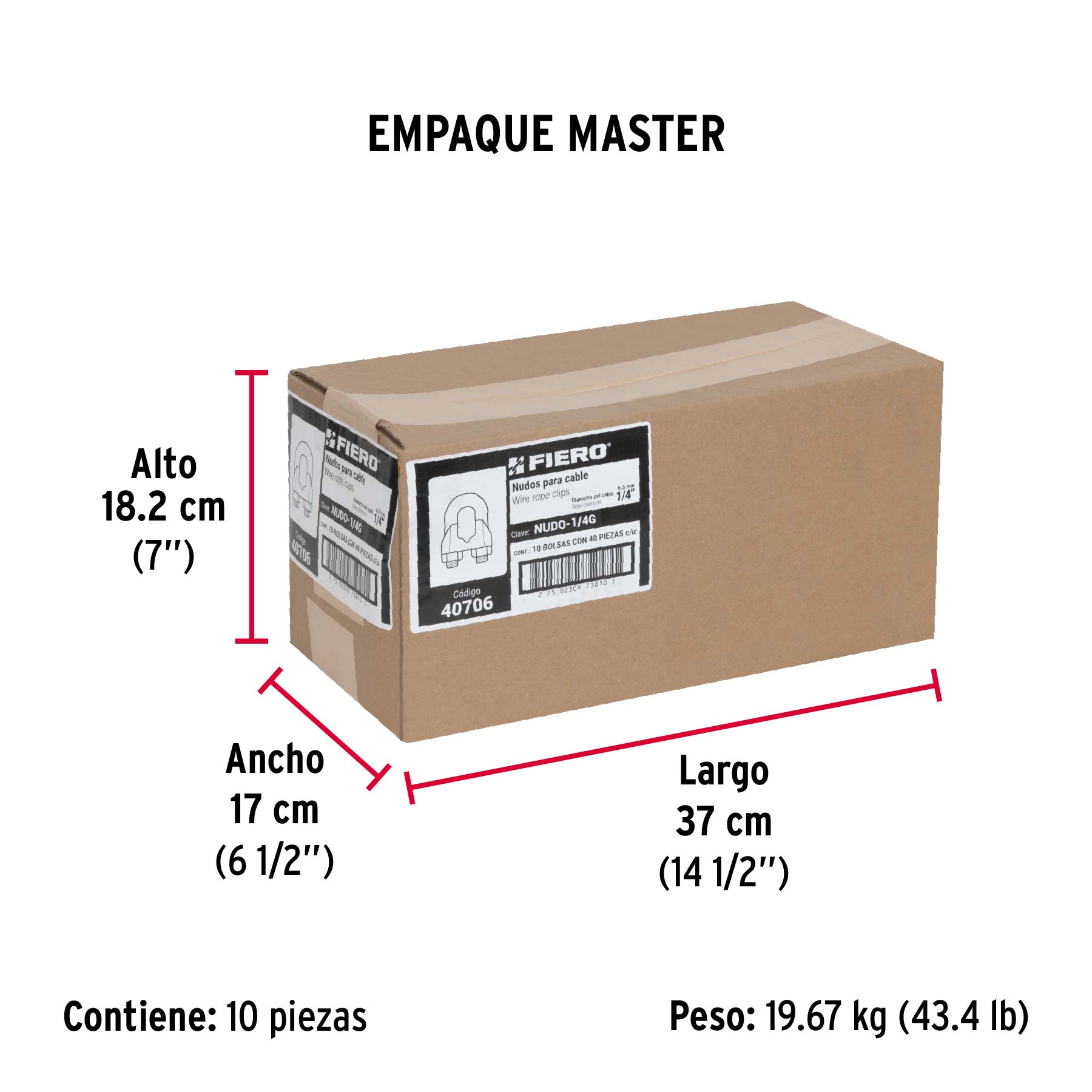 Nudos (Perros) para Cable Fiero 1/4" (6.5 mm) Bolsa 40 Piezas