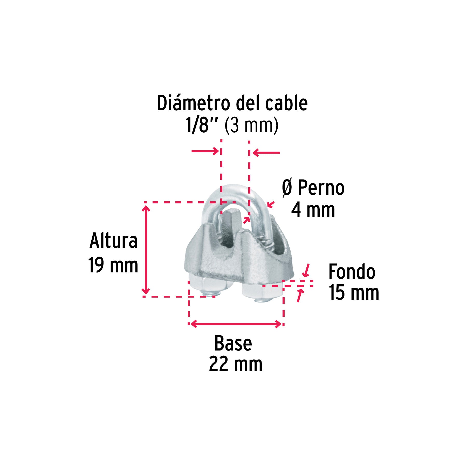 Nudos (Perros) para Cable Fiero 1/8" (3 mm) Bolsa 100 Piezas