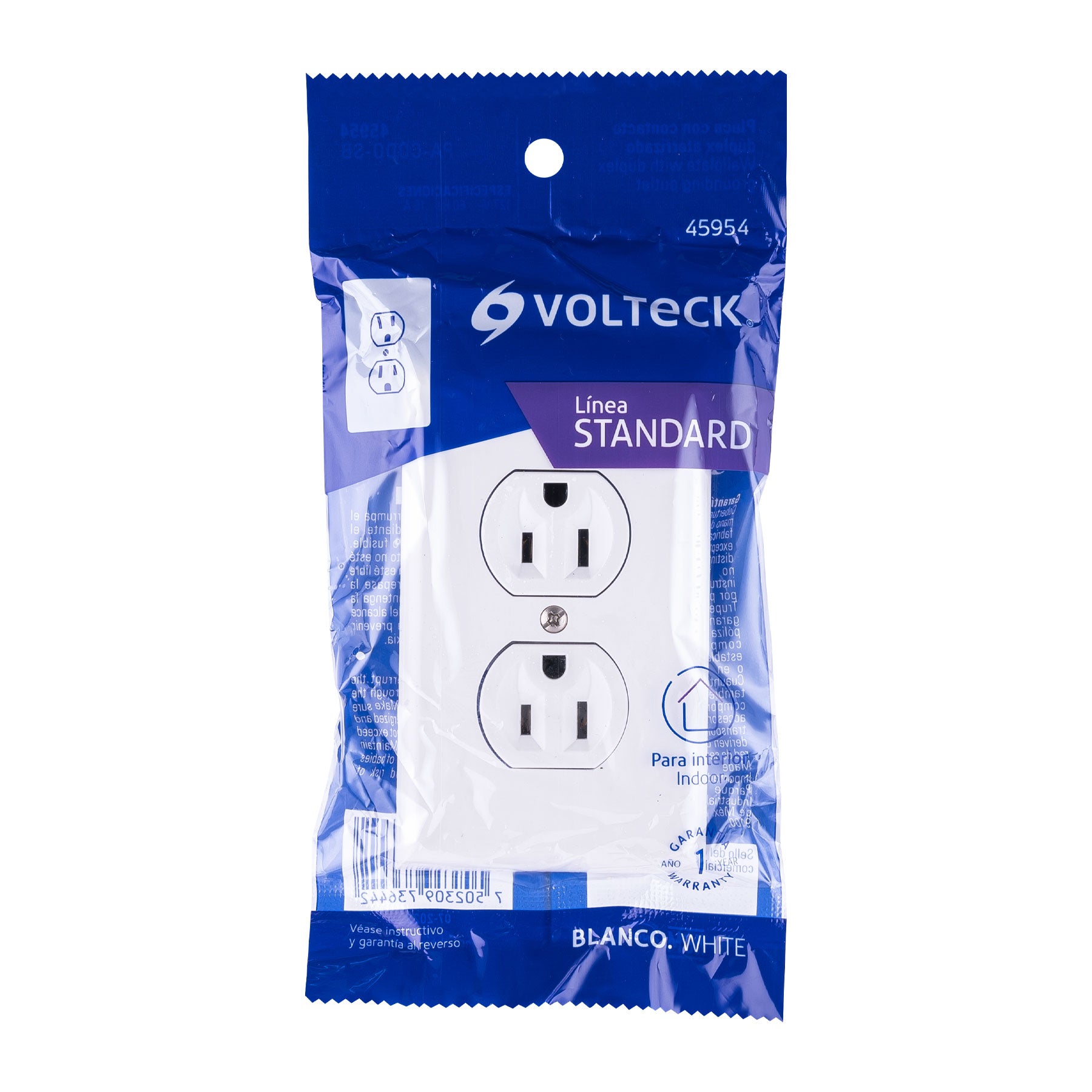 Placa Armada Contacto Duplex 2P + T Linea Standard 15 A Blanco Volteck