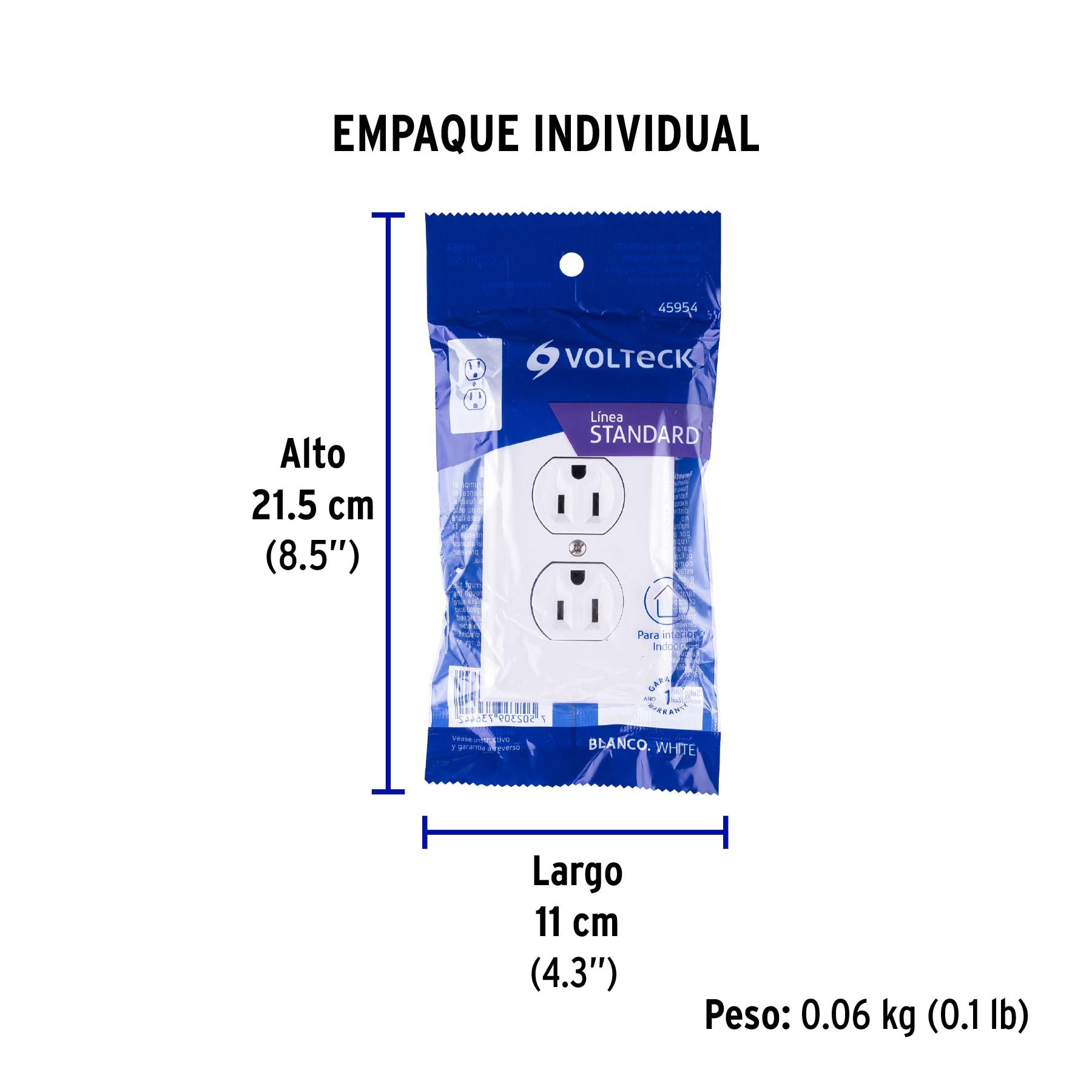 Placa Armada Contacto Duplex 2P + T Linea Standard 15 A Blanco Volteck