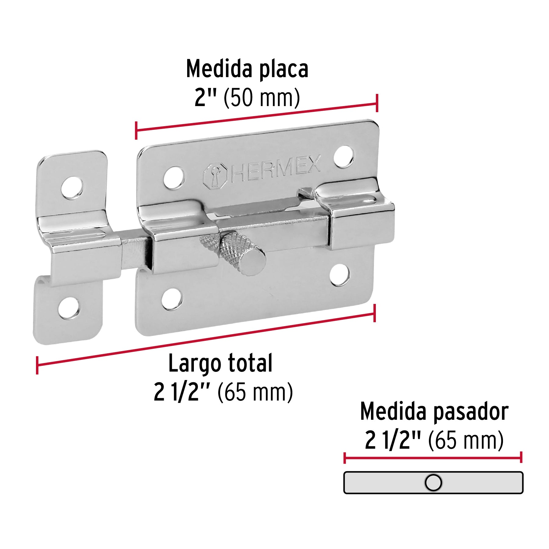 Pasador de Barra Plana Cromado Hermex 2"