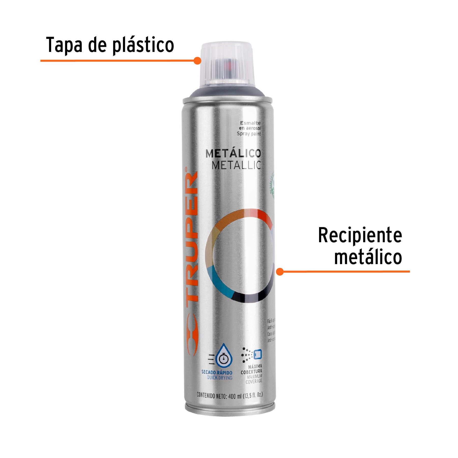 Pintura en Aerosol Bote Esbelto 400 ml Truper Cromo Metalico