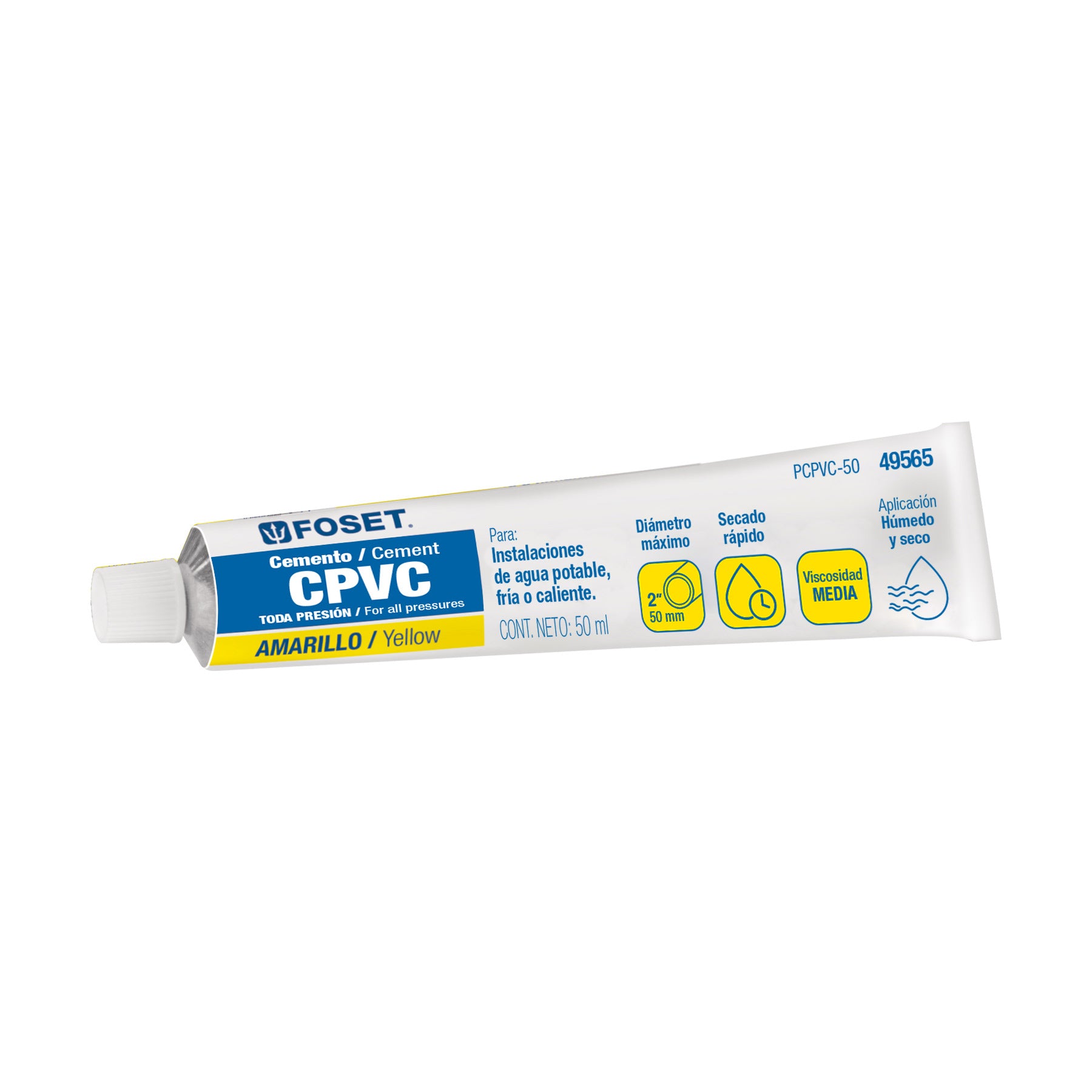 Pegamento CPVC Toda Presión Amarillo FOSET Tubo 50 ML
