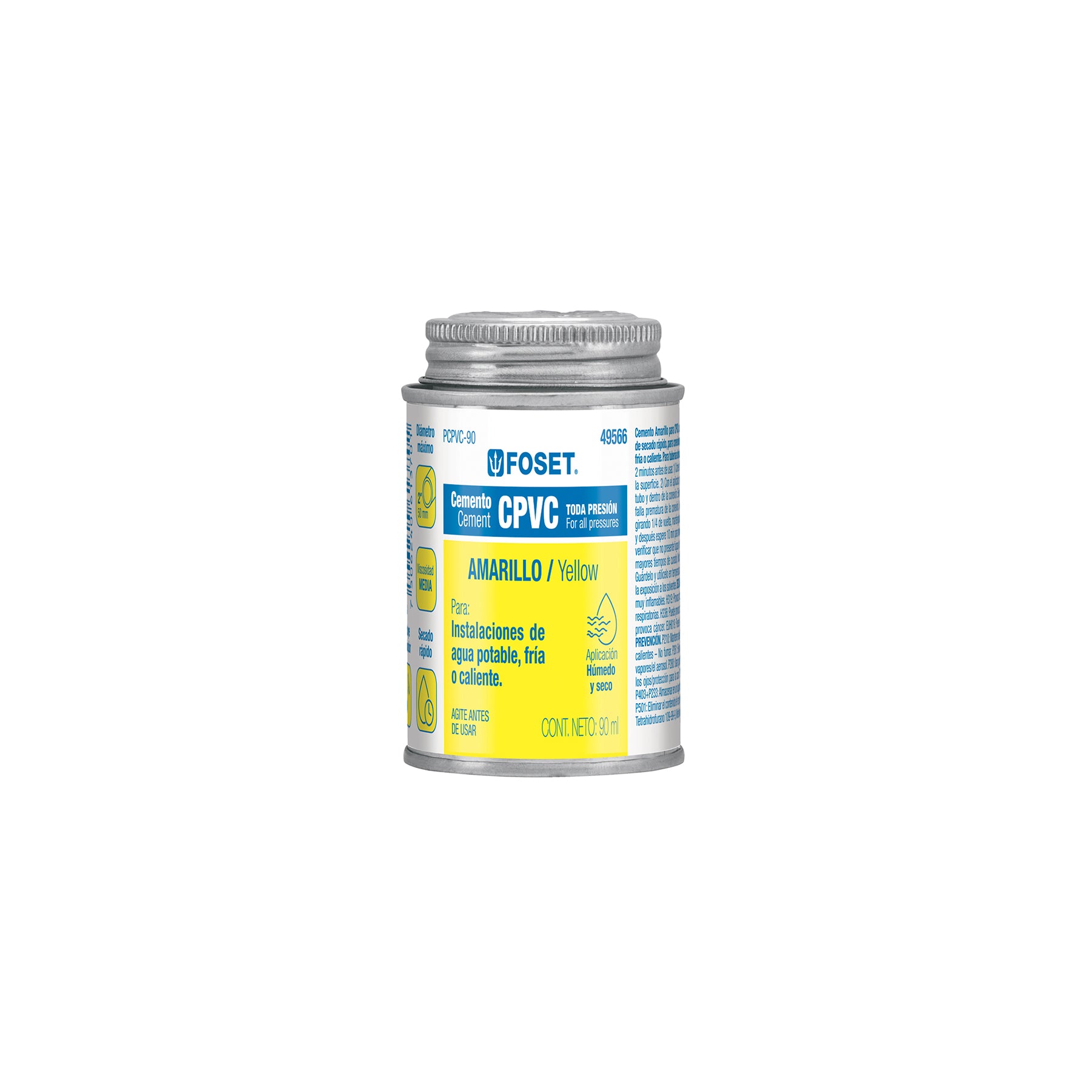 Pegamento CPVC Toda Presión Amarillo FOSET Lata 90 ML