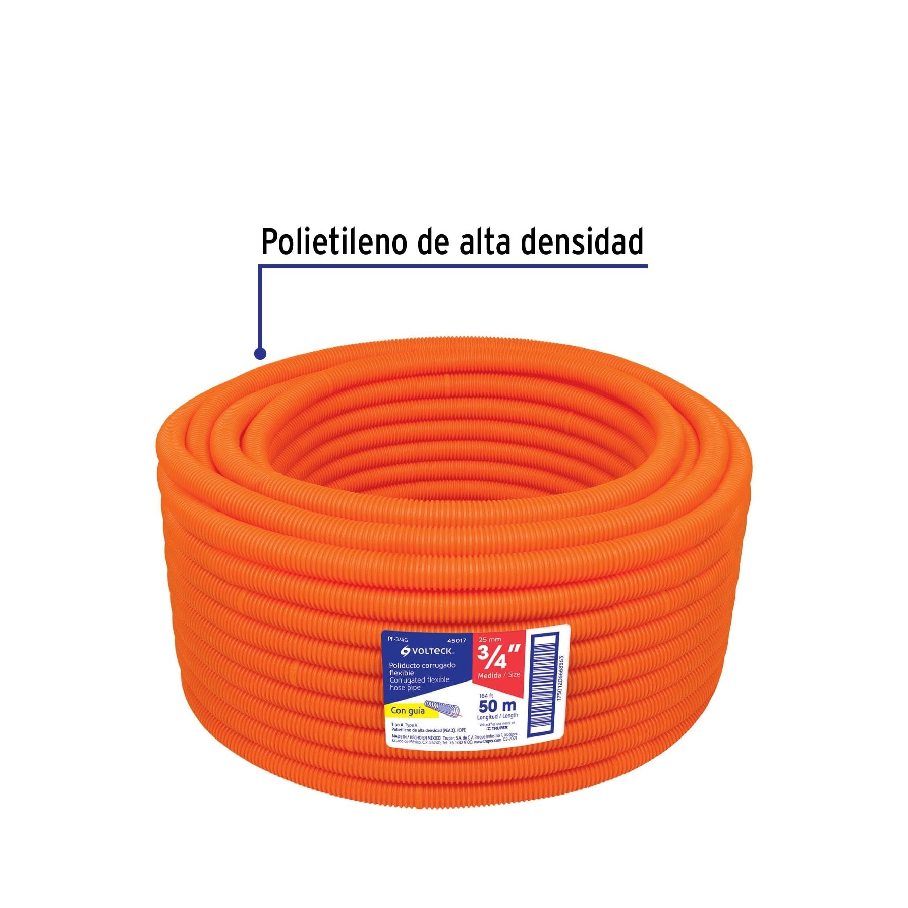 Poliducto Flexible Con Guia 3/4" Volteck Rollo 50 Metros