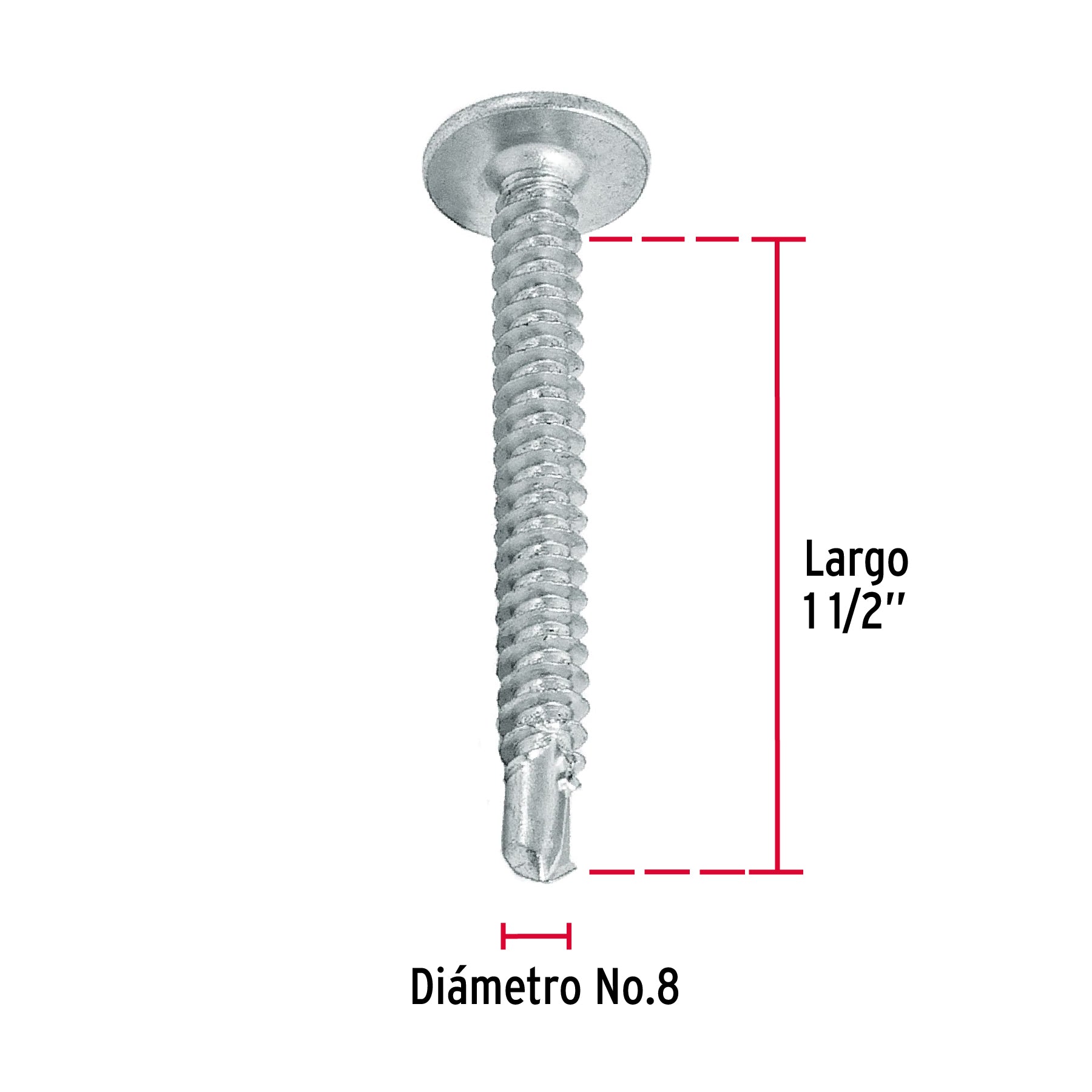 Pija Punta de Broca No 8 x 1"1/2 (38 mm) Fiero Bolsa 100 Piezas