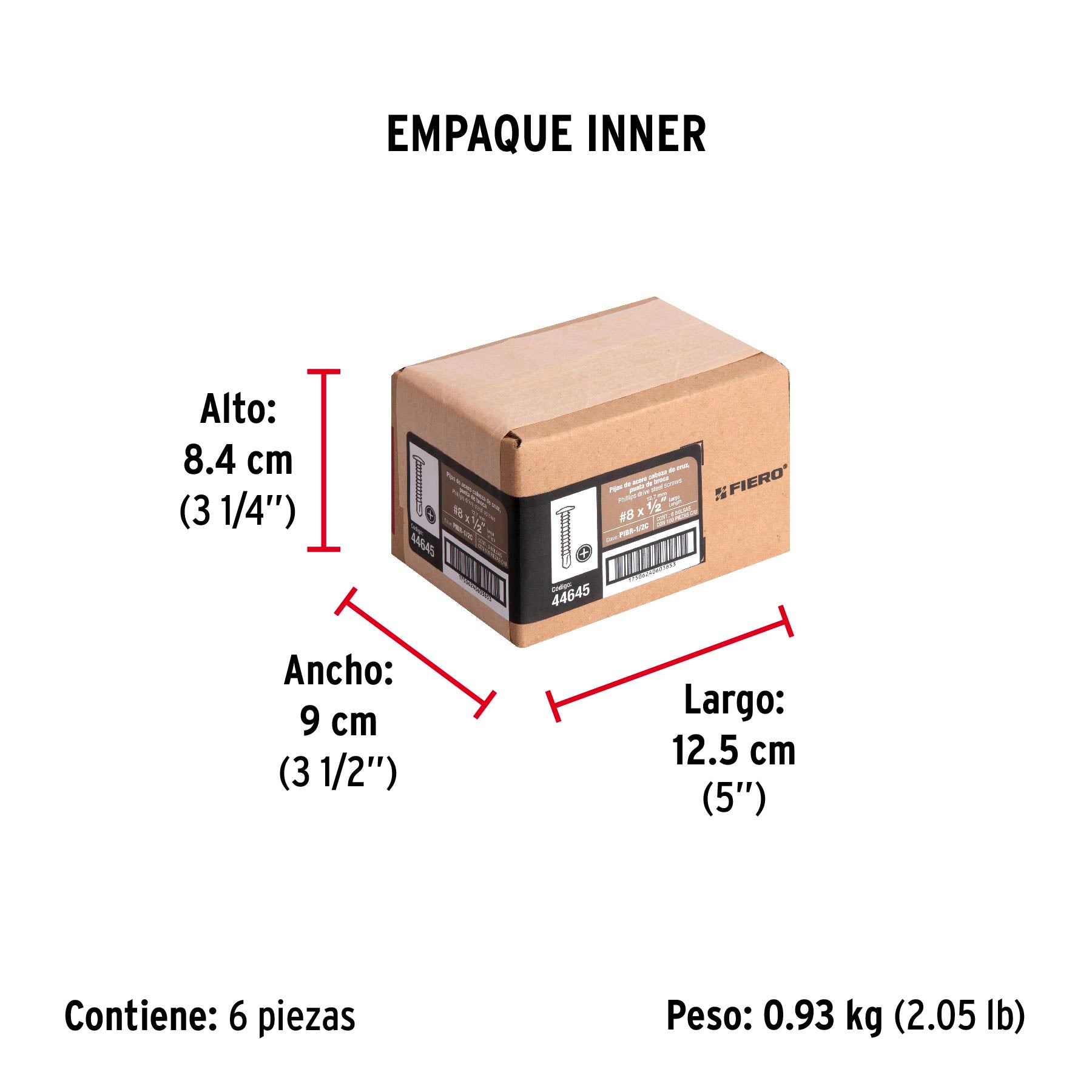 Pija Punta de Broca No 8 x 1/2" (13 mm) Fiero Bolsa con 100 Piezas