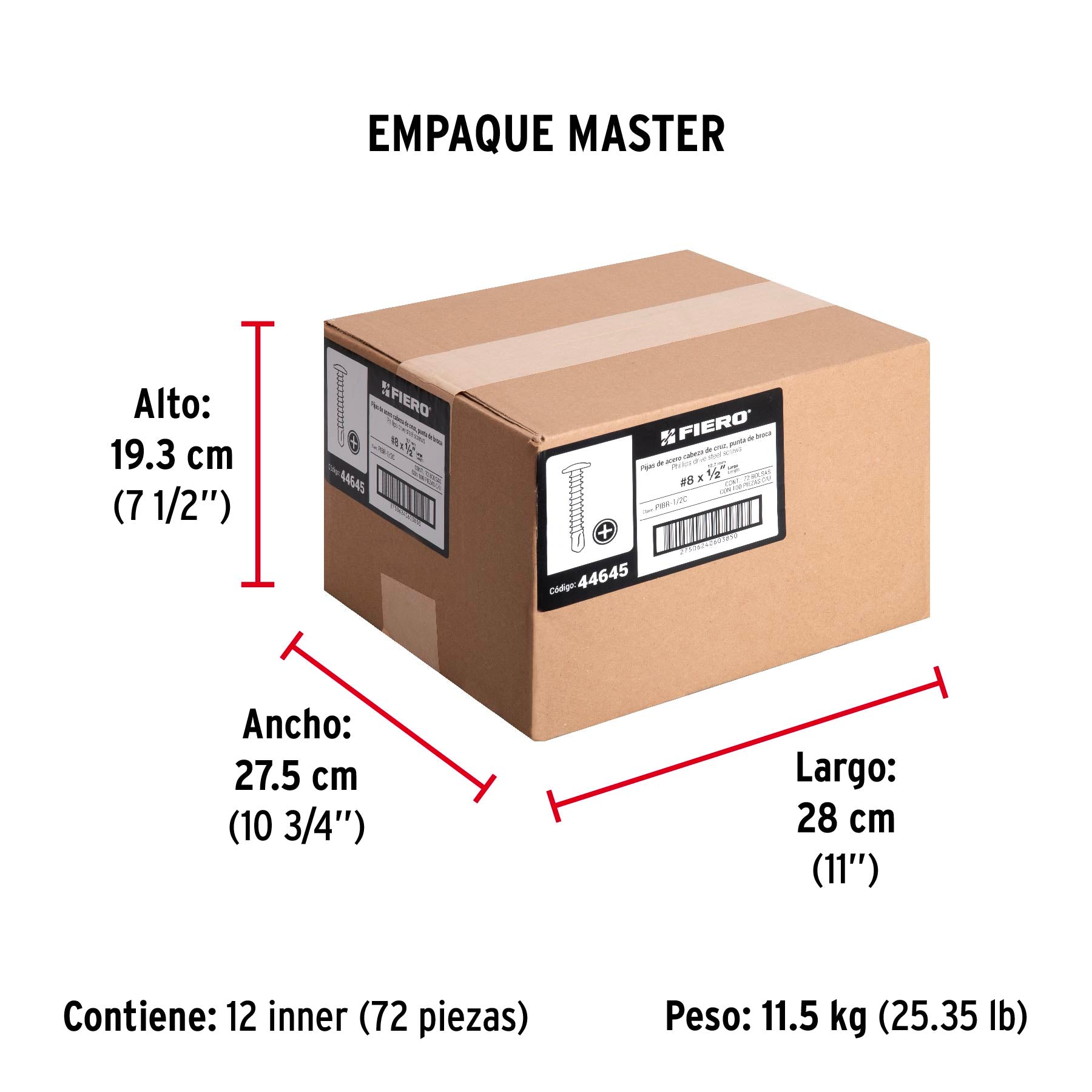 Pija Punta de Broca No 8 x 1/2" (13 mm) Fiero Bolsa con 100 Piezas
