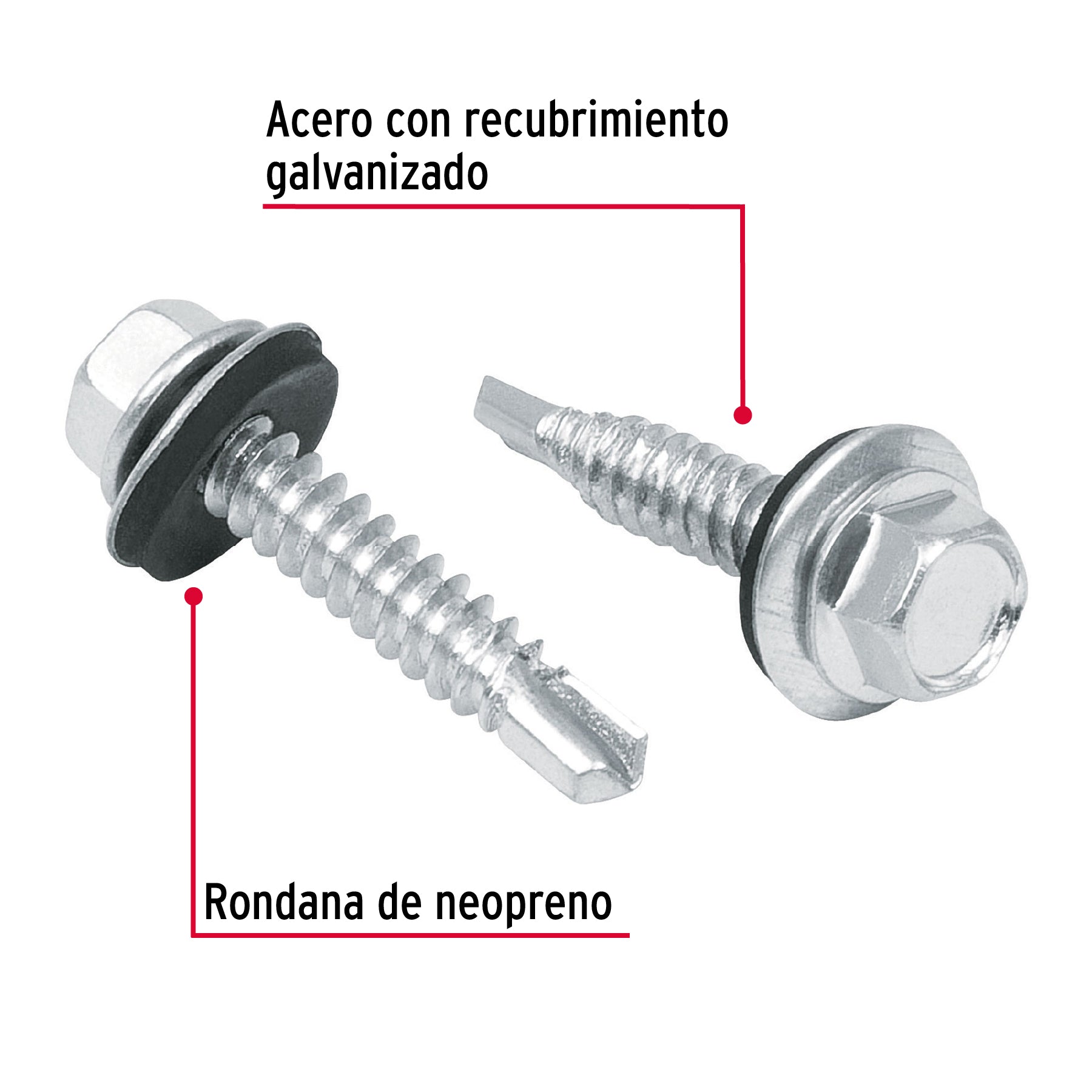 Pija Punta de Broca Hexagonal con Rondana No 14 x 1" (25 mm) Fiero Bolsa 100 Piezas