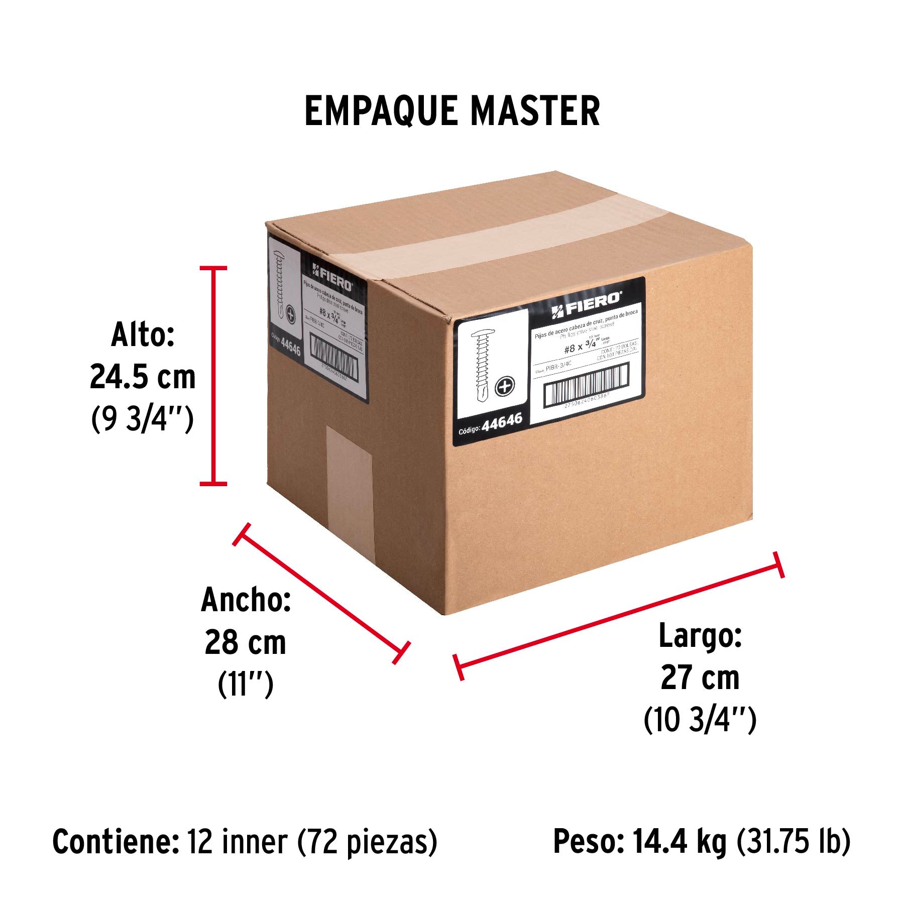 Pija Punta de Broca No 8 x 3/4" (19 mm) Fiero Bolsa con 100 Piezas