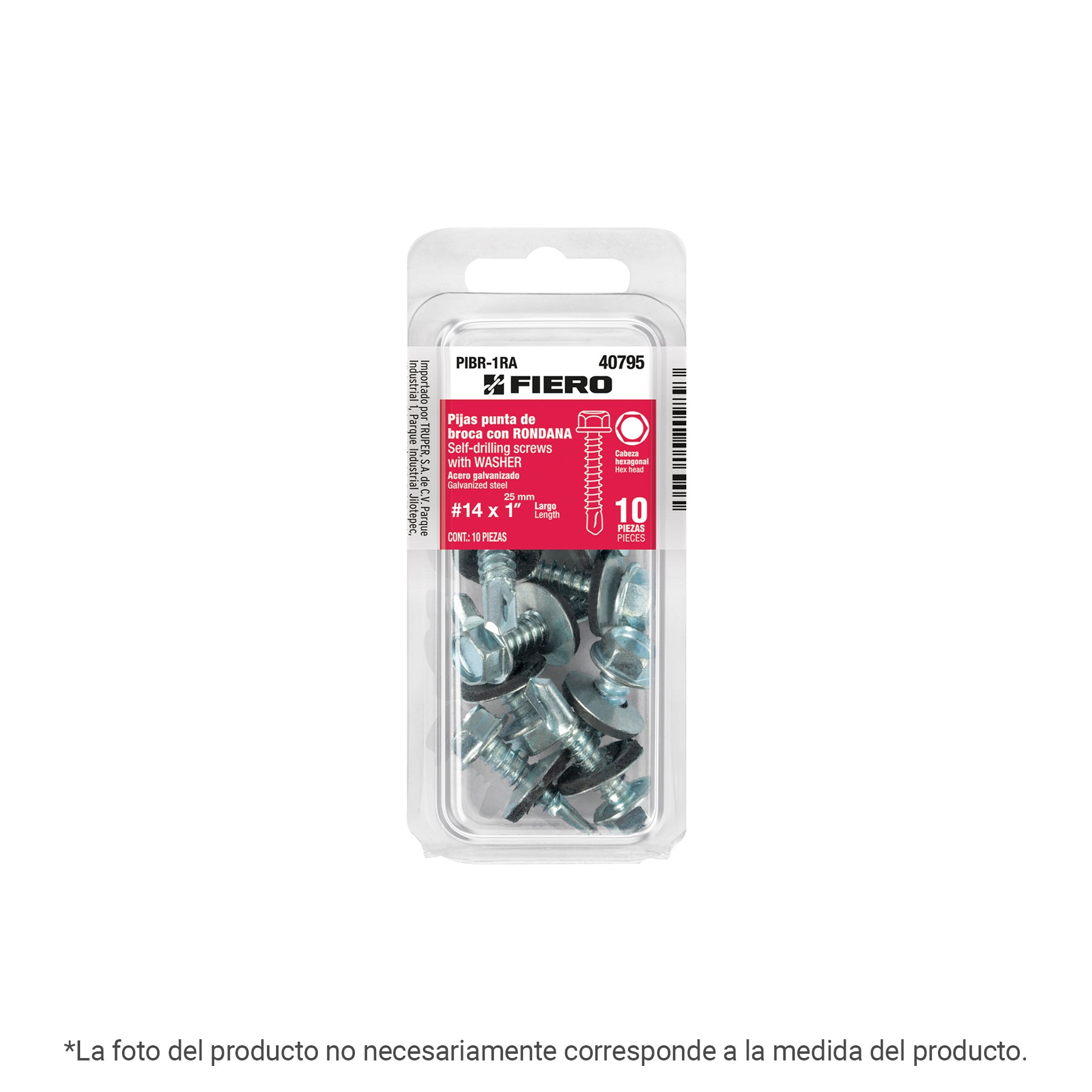 Pija Punta de Broca Hexagonal con Rondana No 14 x 3/4" (19 mm) Fiero Blister 12 Piezas